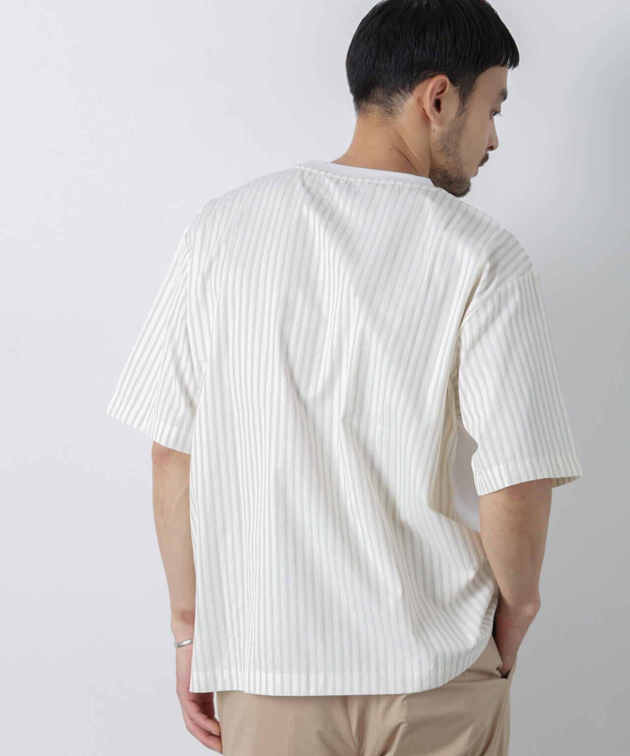 スムース布帛ドッキングTシャツ 半袖