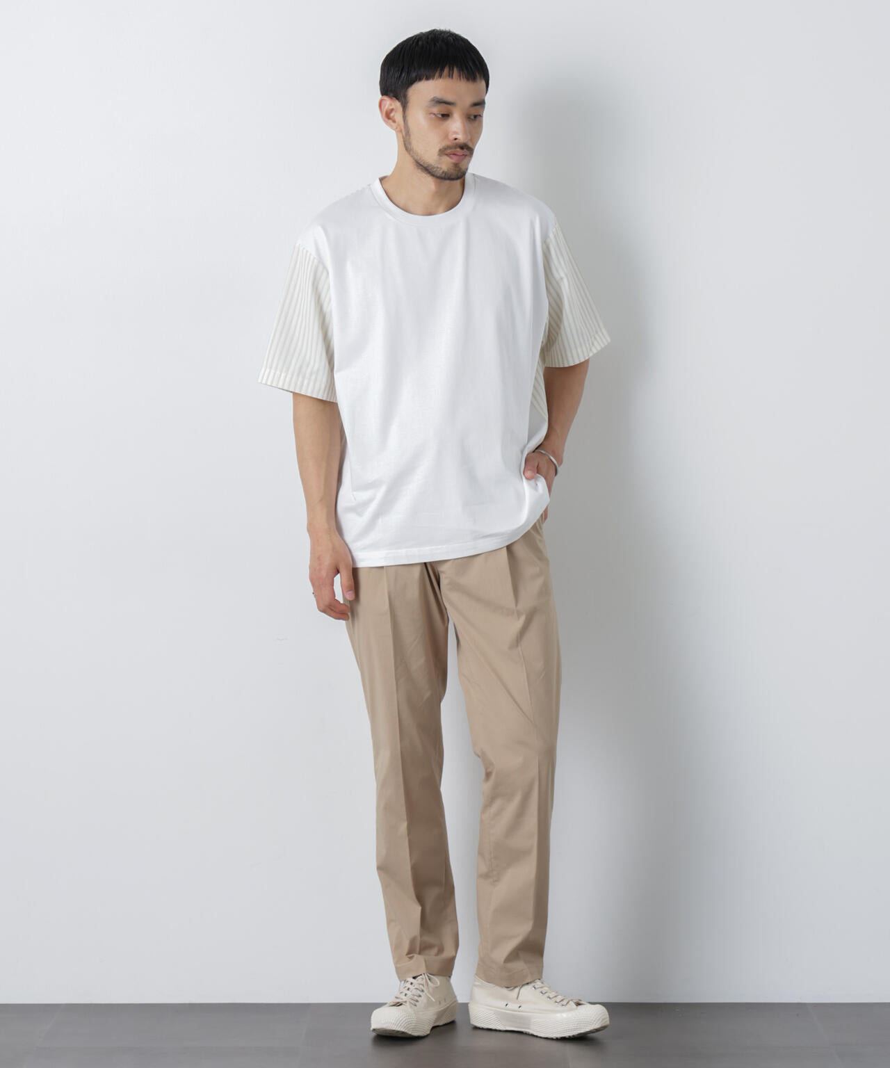 スムース布帛ドッキングTシャツ 半袖