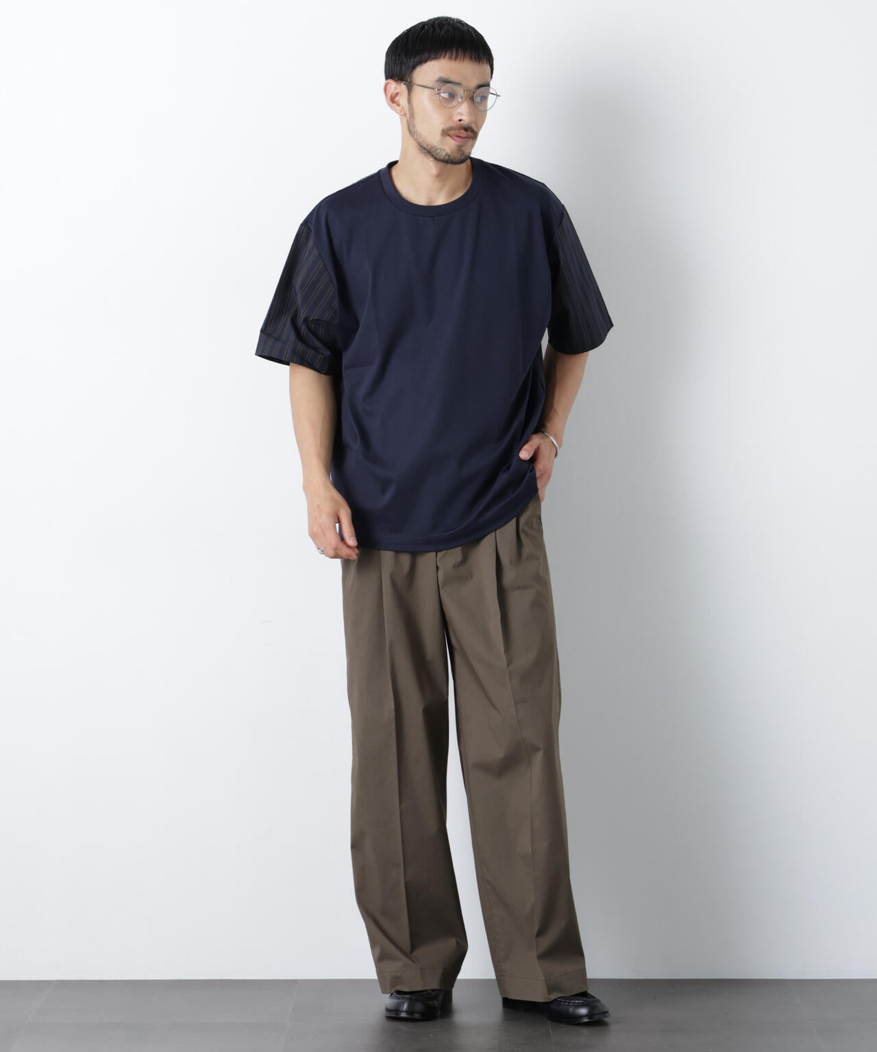 スムース布帛ドッキングTシャツ 半袖