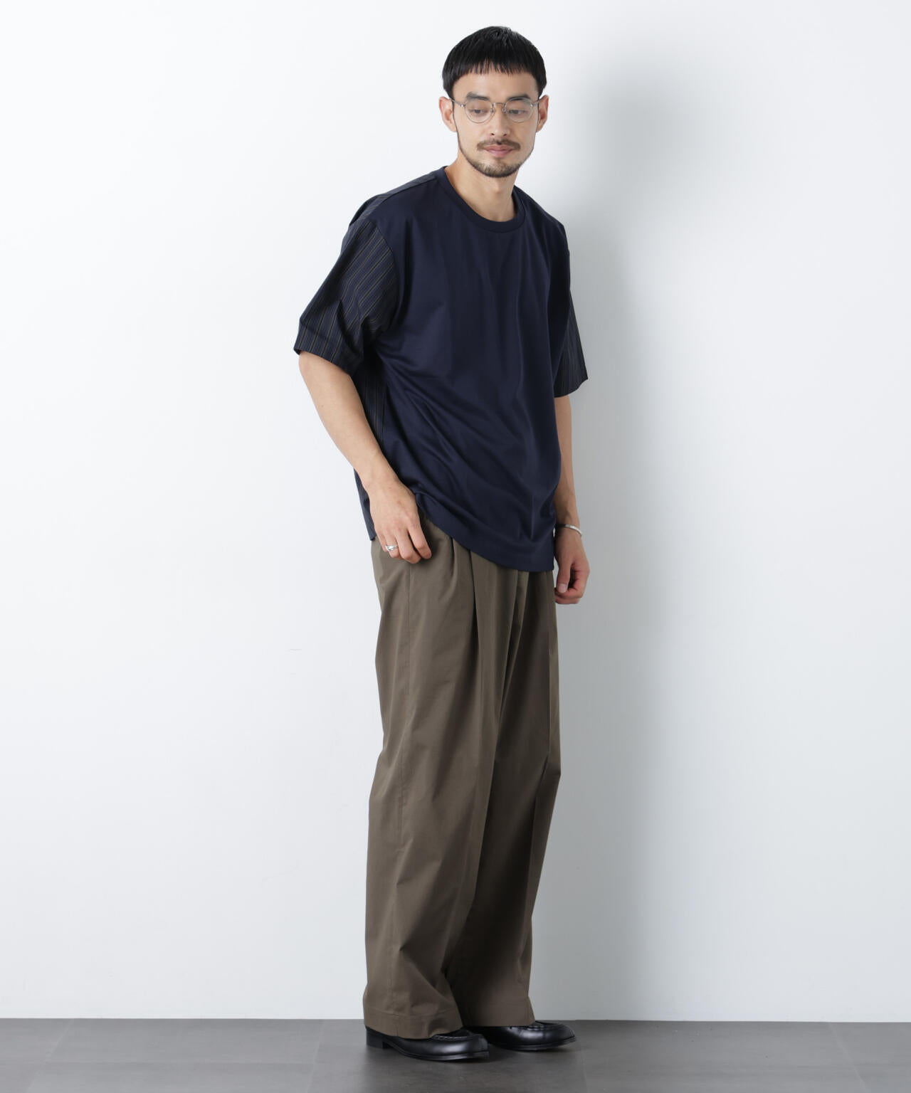 スムース布帛ドッキングTシャツ 半袖