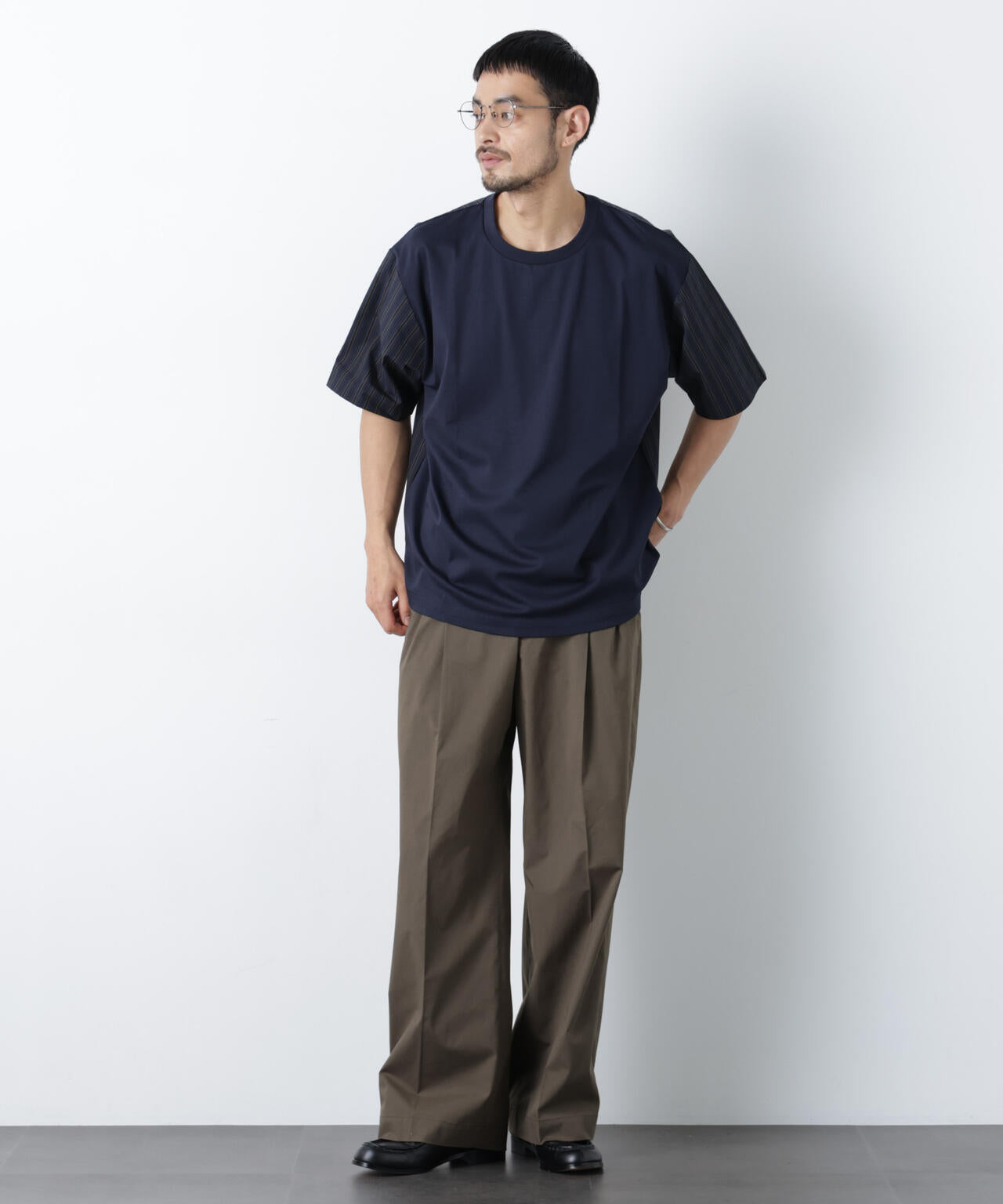 スムース布帛ドッキングTシャツ 半袖