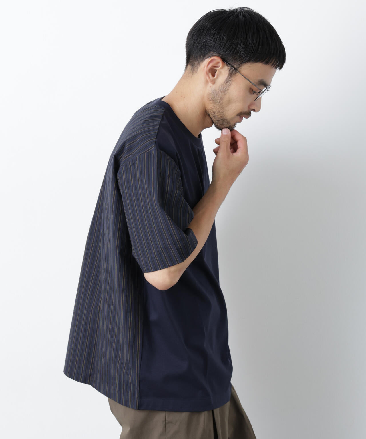 スムース布帛ドッキングTシャツ 半袖