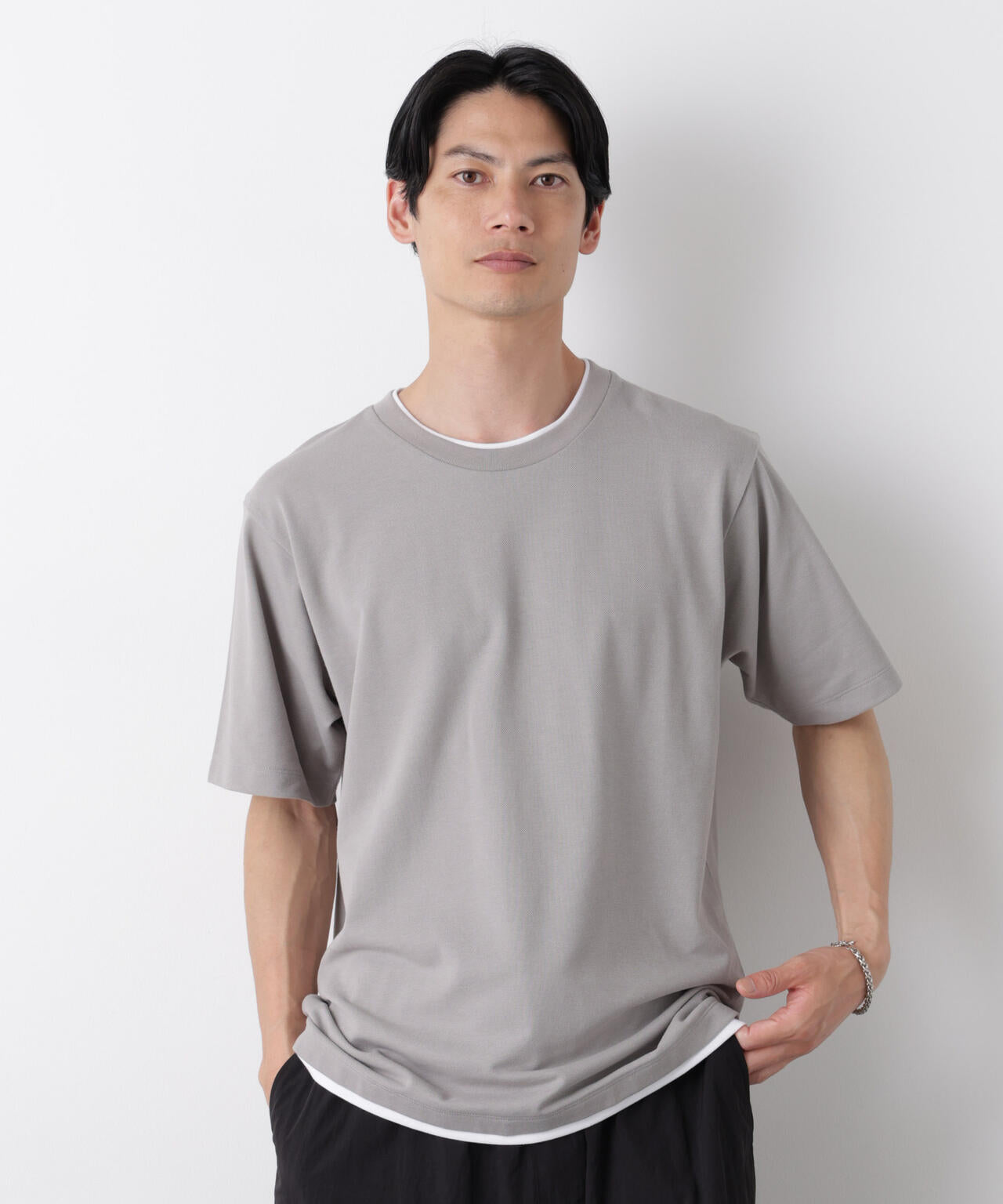 【ウエノさま専用】レイヤード風Tシャツ130チャコール他6点 フェイクレイヤード鹿の子Tシャツ 半袖 | NANO universe（ナノ