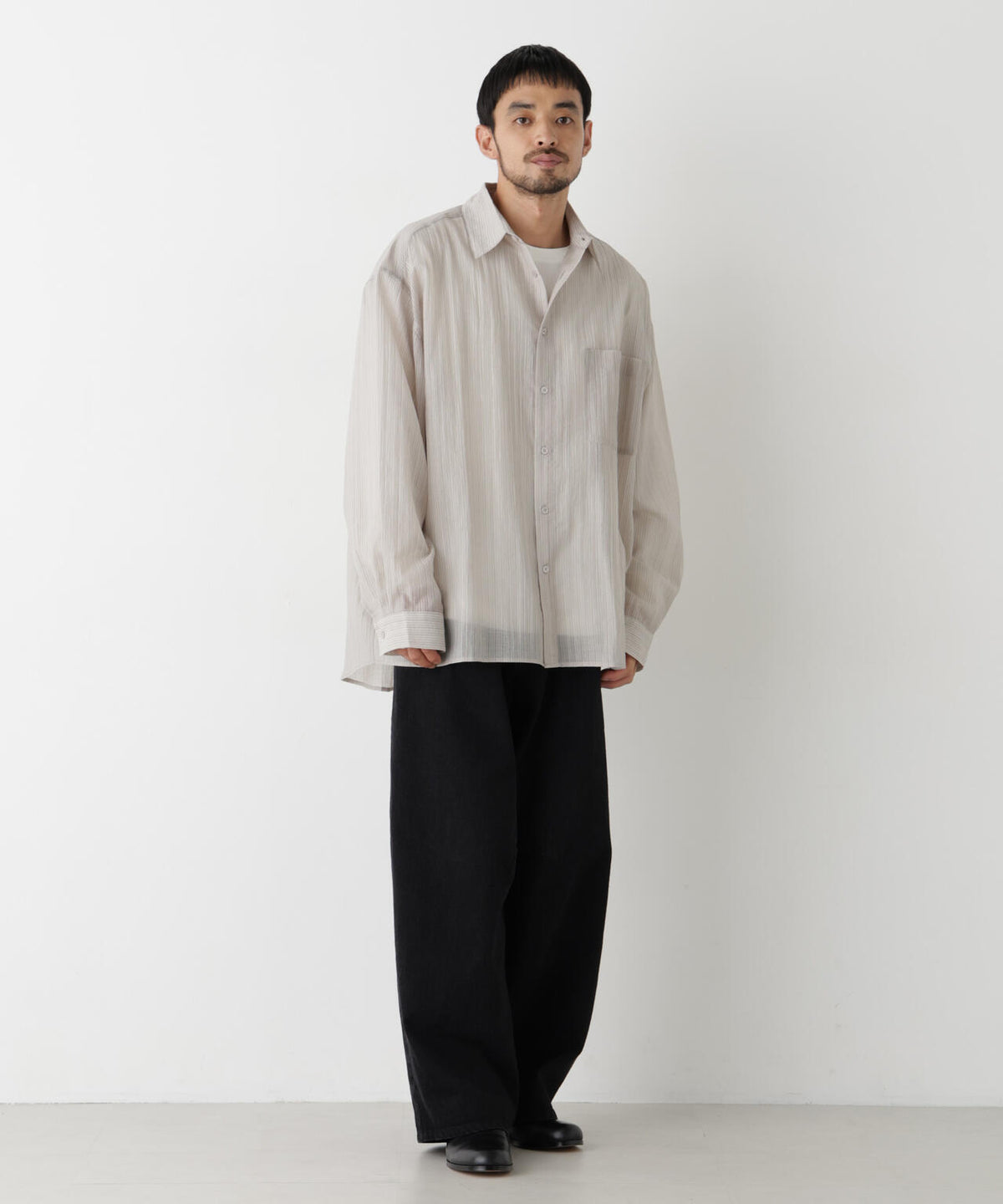 ストライプシアーシャツ 長袖