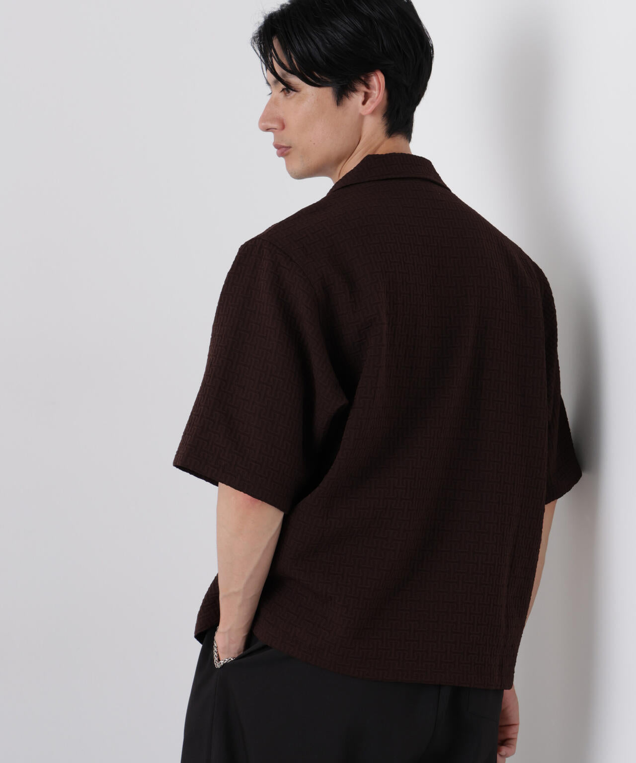 幾何学ジャガードオープンカラーシャツ 半袖