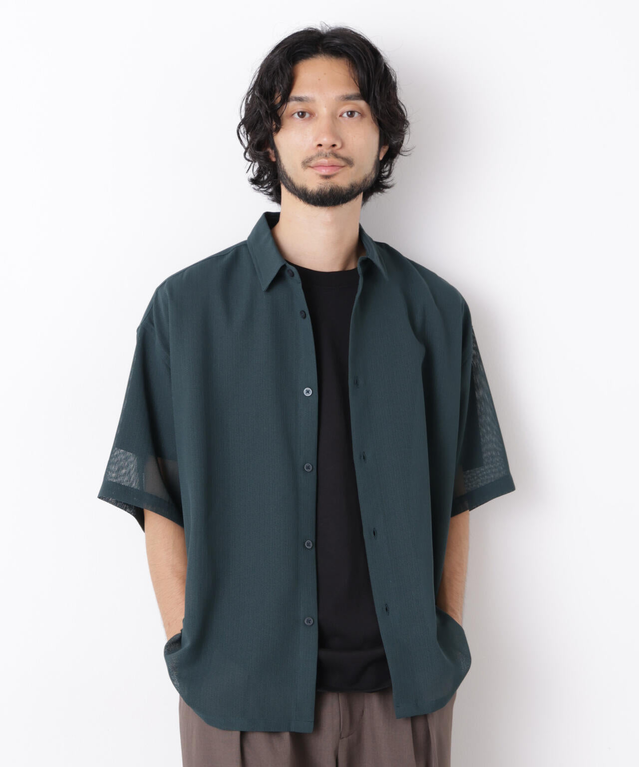 【美品】アンドワンダー　三角ロゴメッシュ切り替え半袖テックシャツ　オーバーサイズ テックメッシュシャツ 半袖 | NANO universe（ナノ・ユニバース