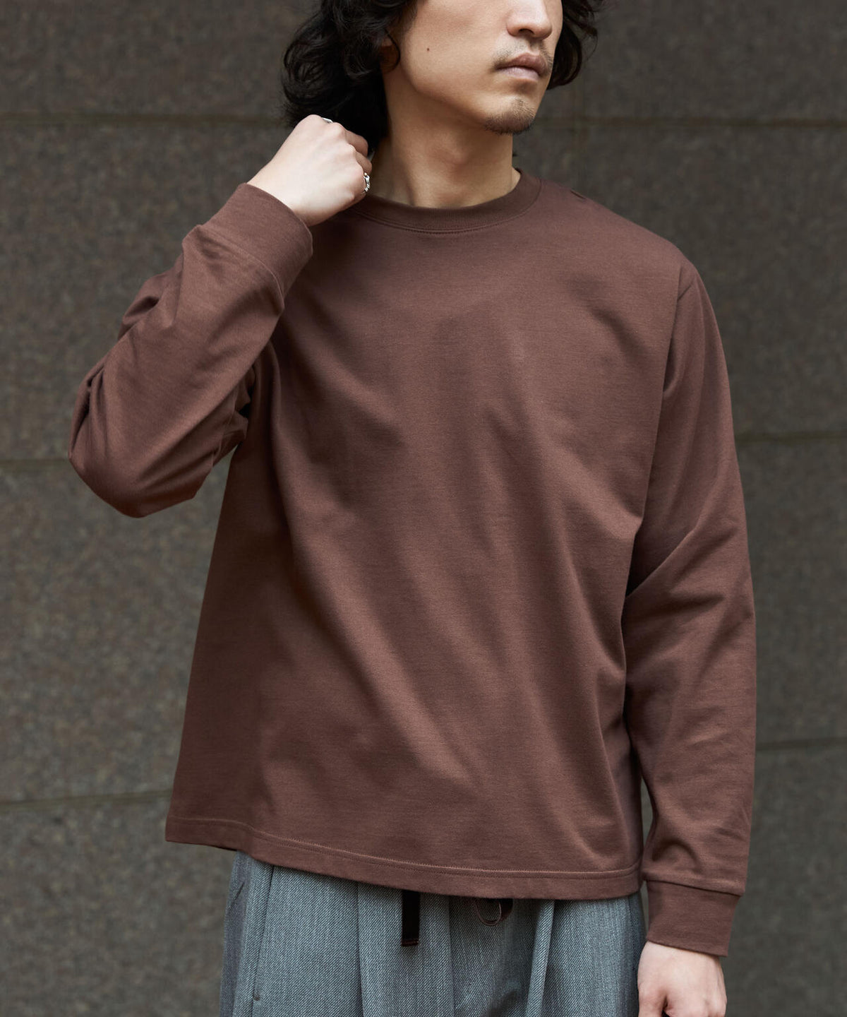 WEB限定/度詰めプレーティングクロップドTシャツ長袖