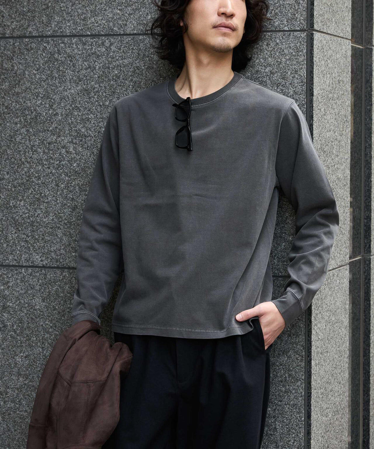 WEB限定/度詰めプレーティングフェードカラークロップドTシャツ長袖