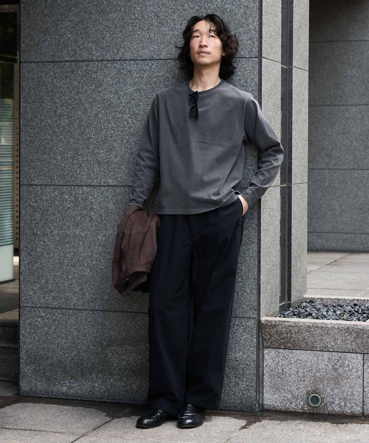 WEB限定/度詰めプレーティングフェードカラークロップドTシャツ長袖