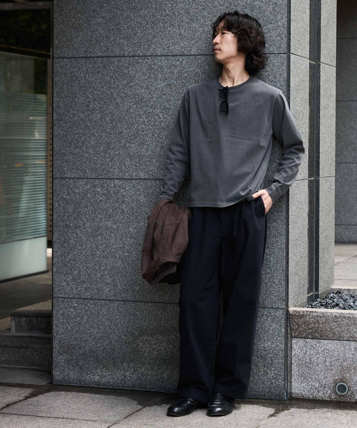 WEB限定/度詰めプレーティングフェードカラークロップドTシャツ長袖