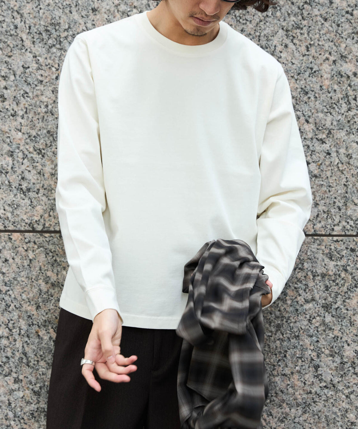 WEB限定/度詰めプレーティングフェードカラークロップドTシャツ長袖