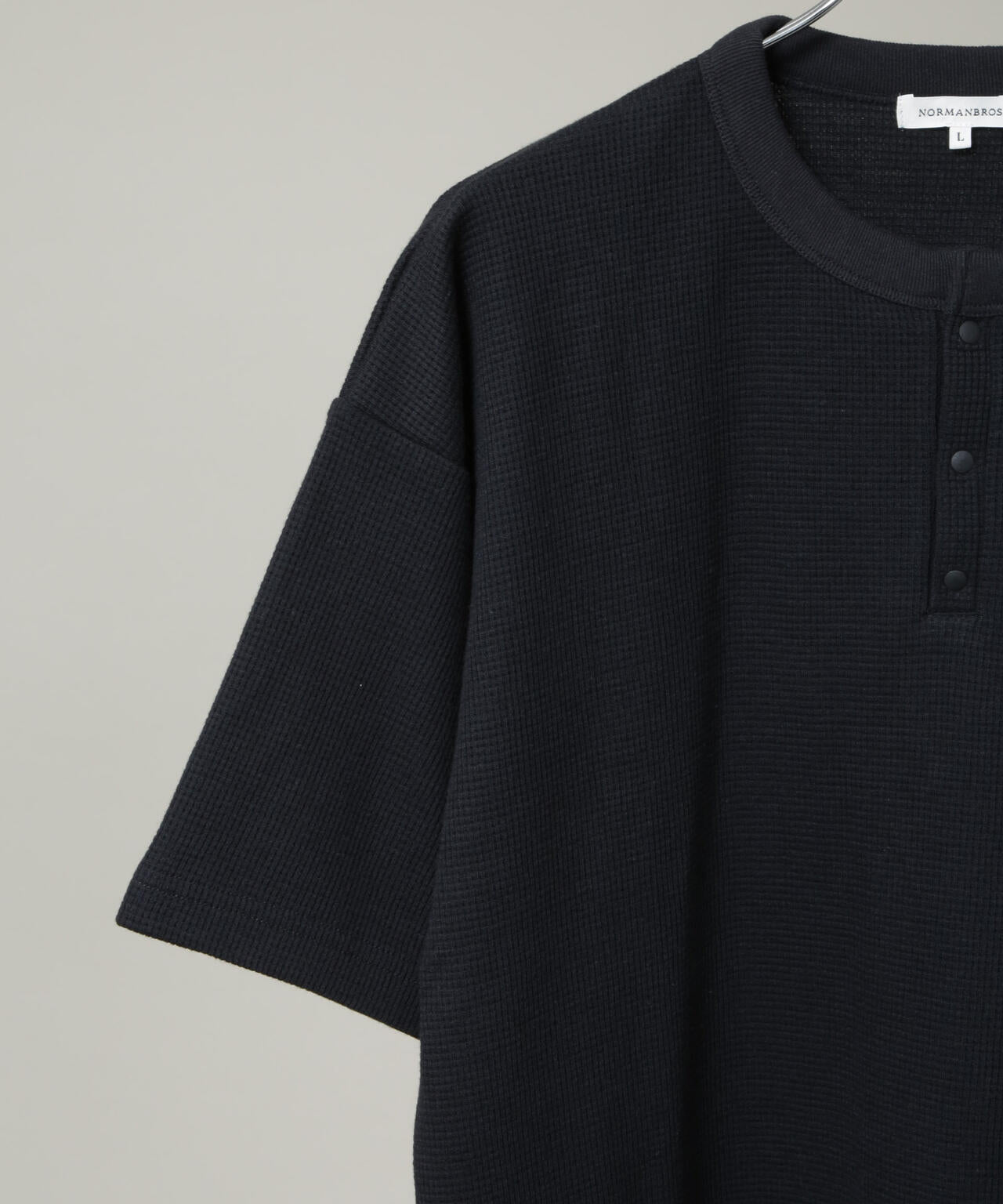 NORMANBROS/ショート丈ワッフルヘンリーネックTシャツ 半袖