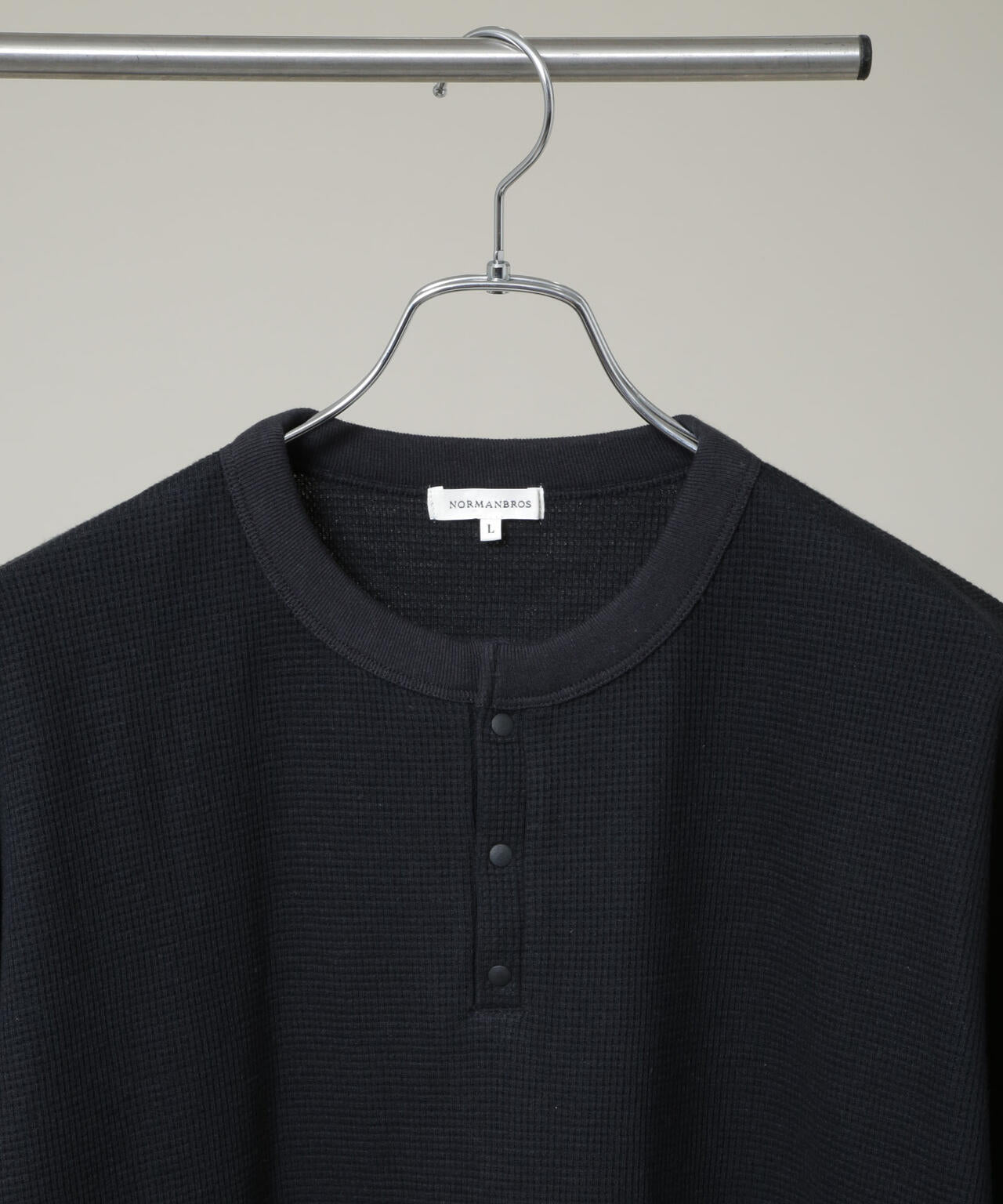 NORMANBROS/ショート丈ワッフルヘンリーネックTシャツ 半袖