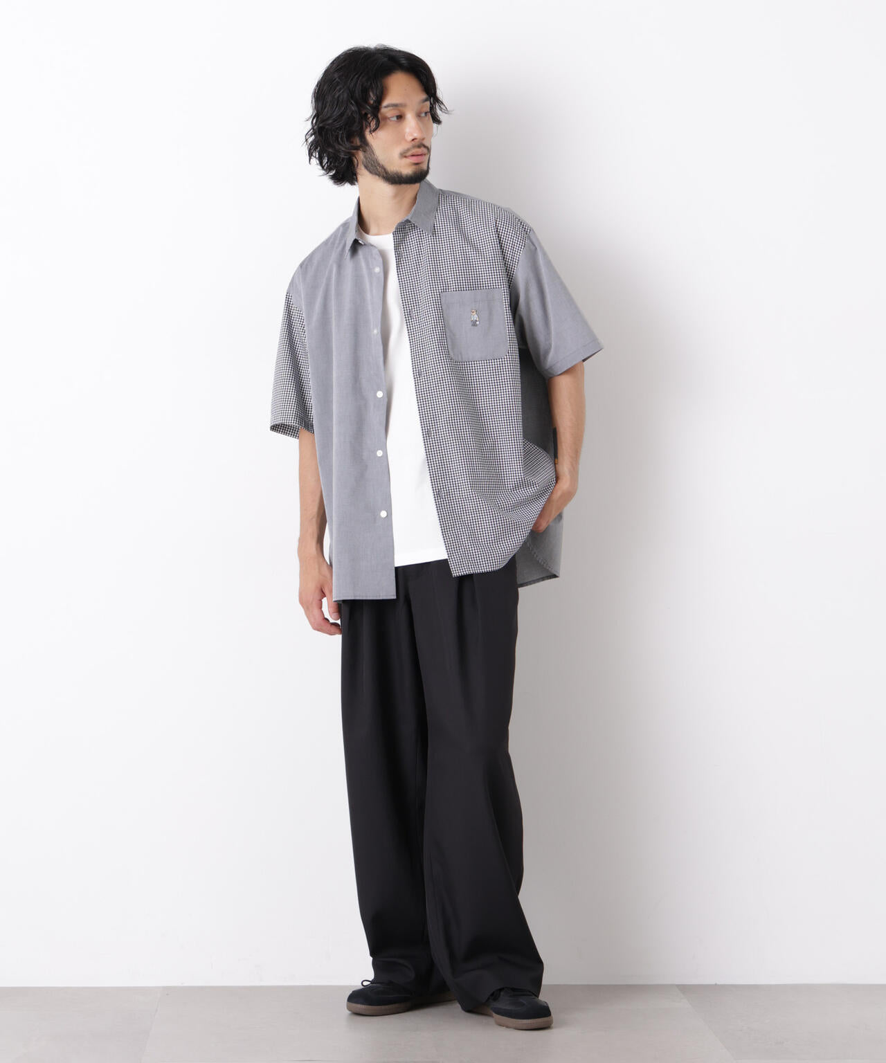 Embroidery jersey set up グレー Mサイズ ビッグドレープ クールインタックスラックス（セットアップ可） | NANO