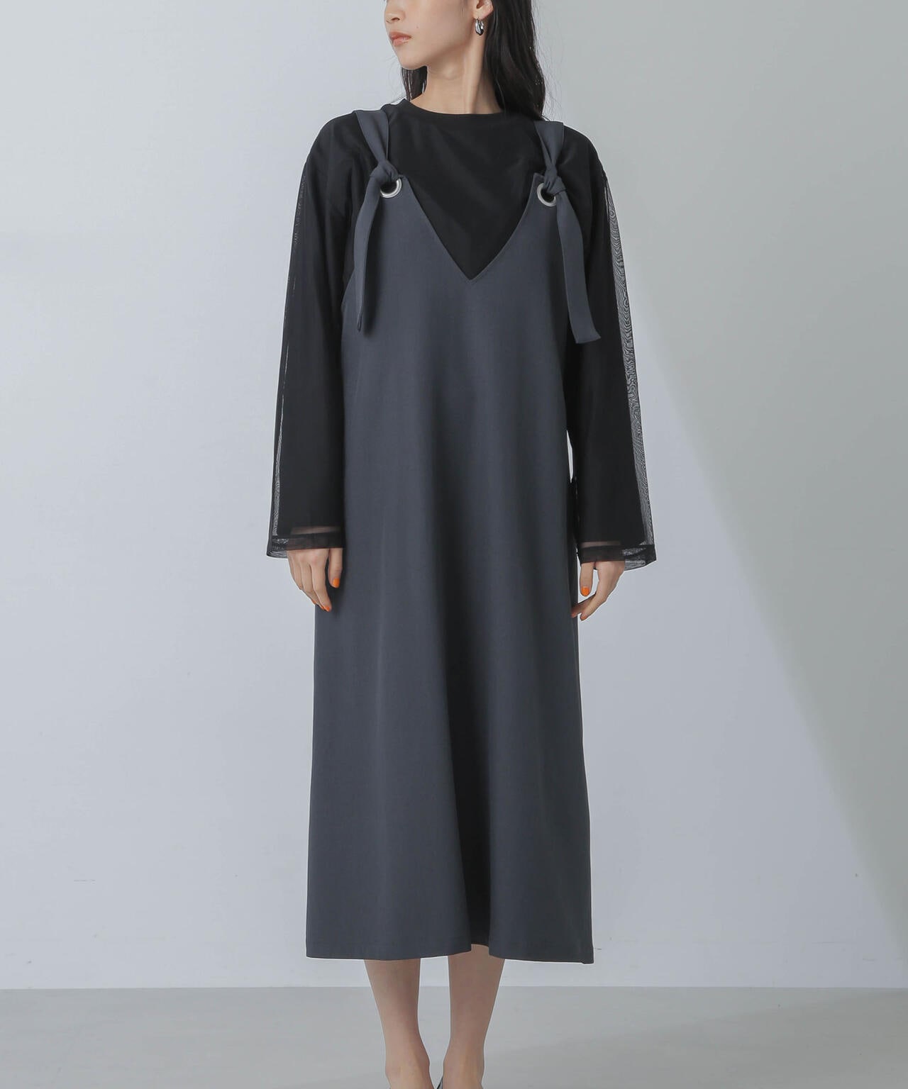 ナノユニバースLUSANA ゼブラカシュクールミモレ丈ティアードワンピース ナノユニバースLUSANA ゼブラカシュクールミモレ丈ティアード