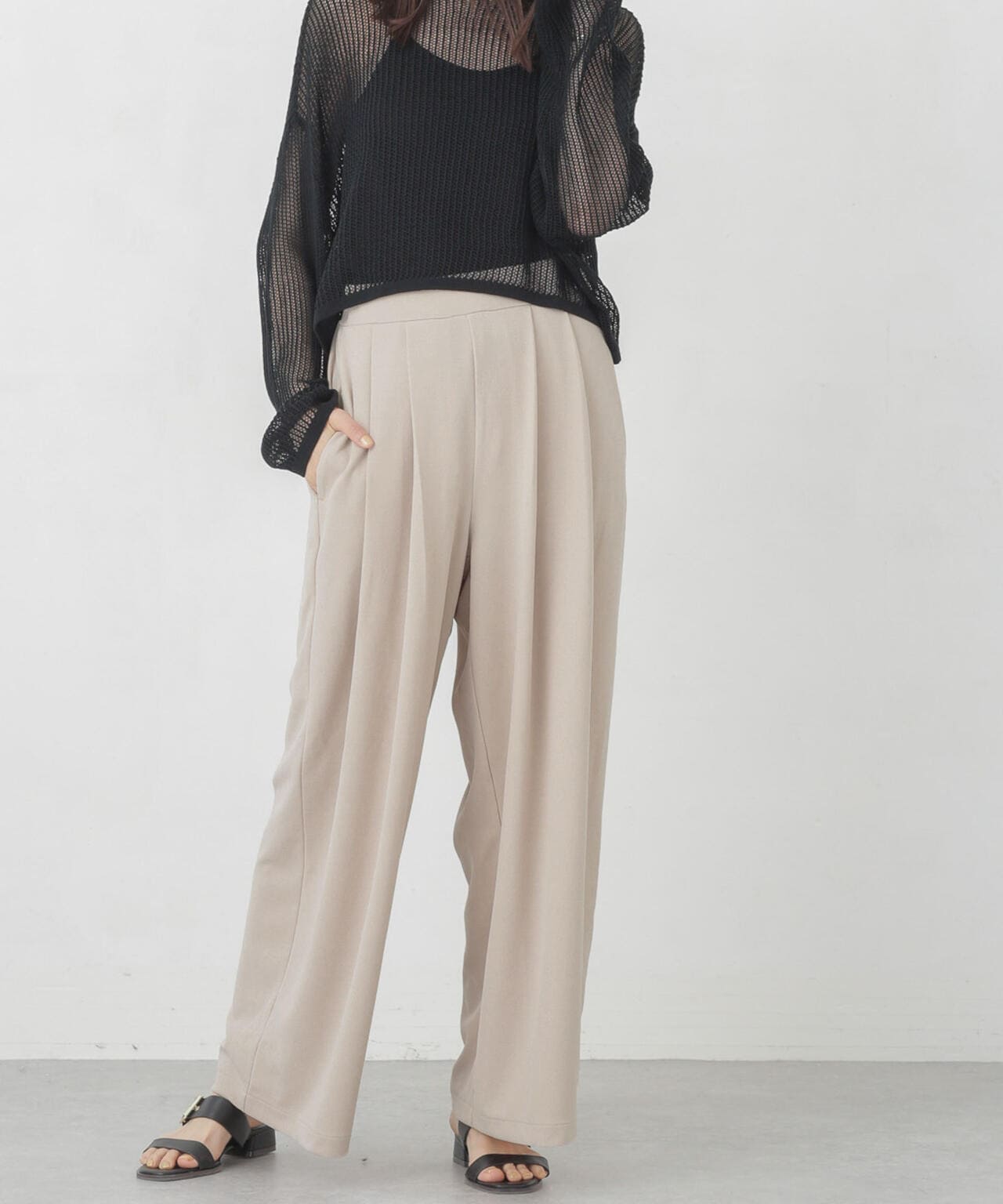 カットジョーゼットタックワイドパンツ(セットアップ可) | NANO