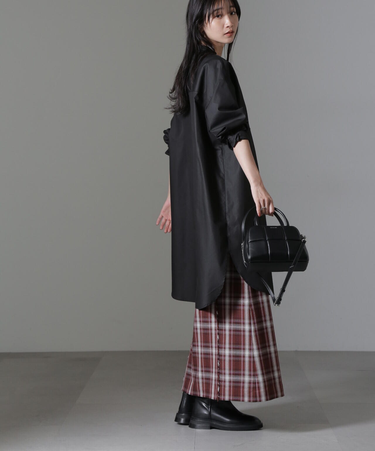 バンドカラーミディシャツワンピース