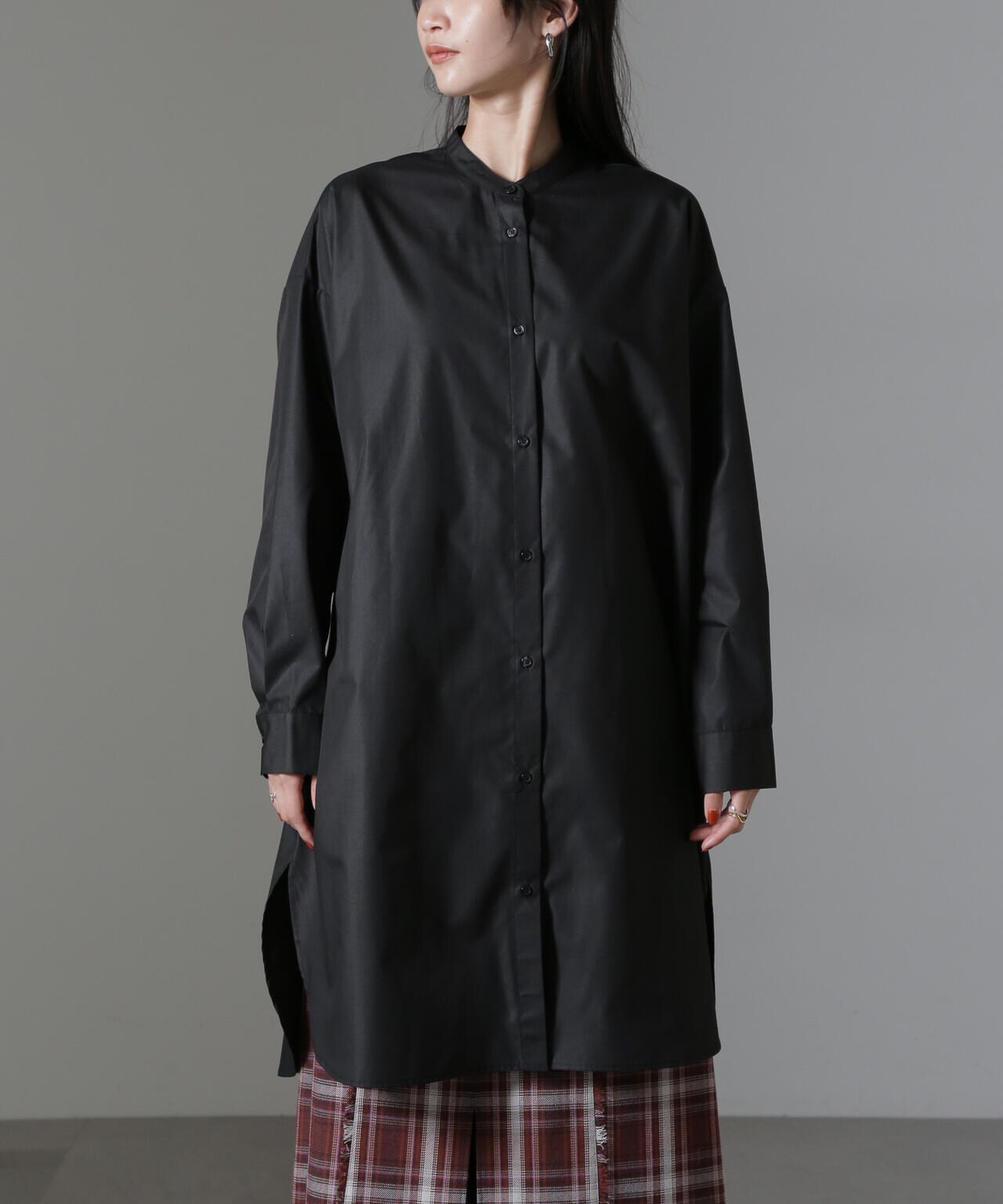 バンドカラーミディシャツワンピース