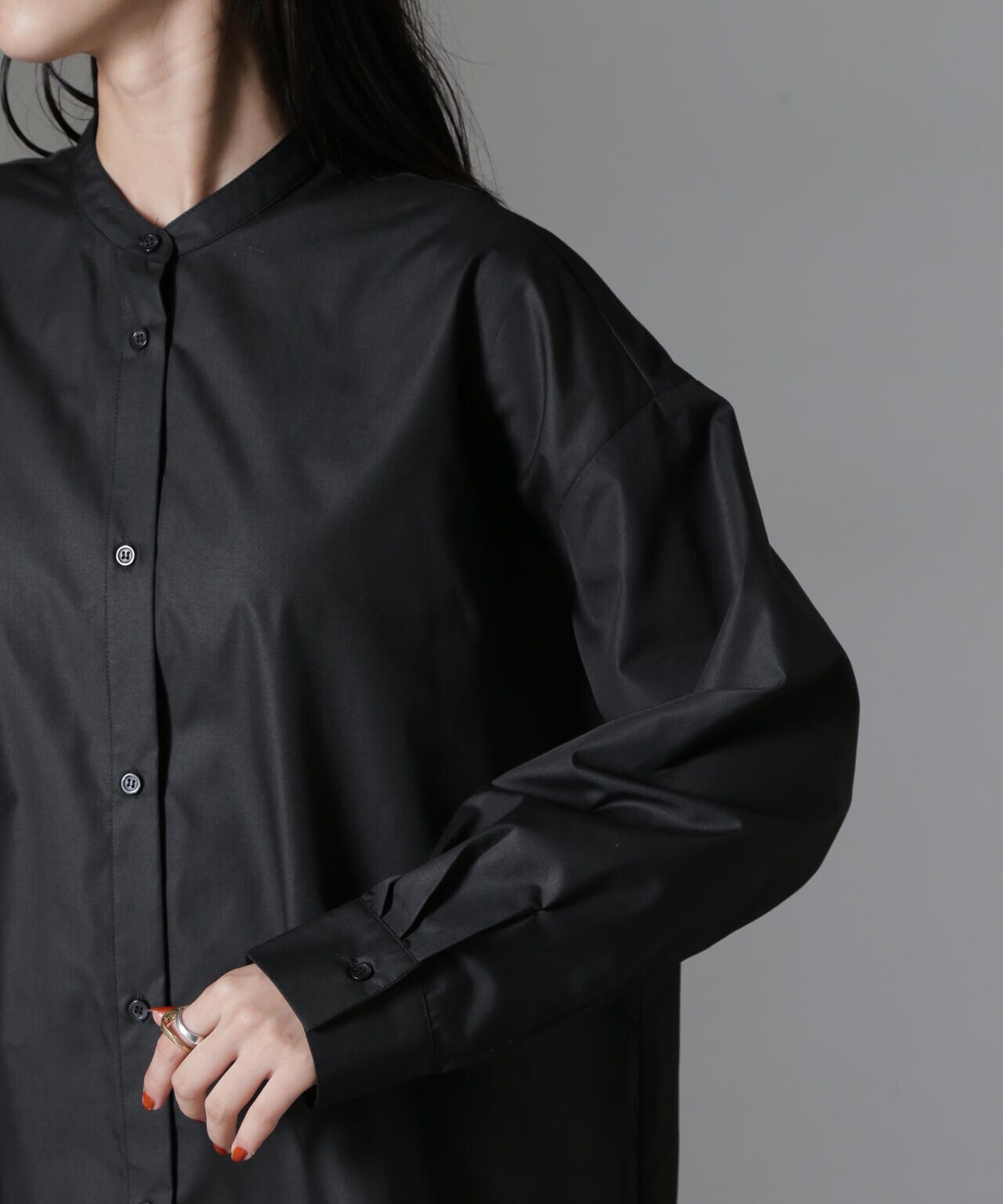 バンドカラーミディシャツワンピース