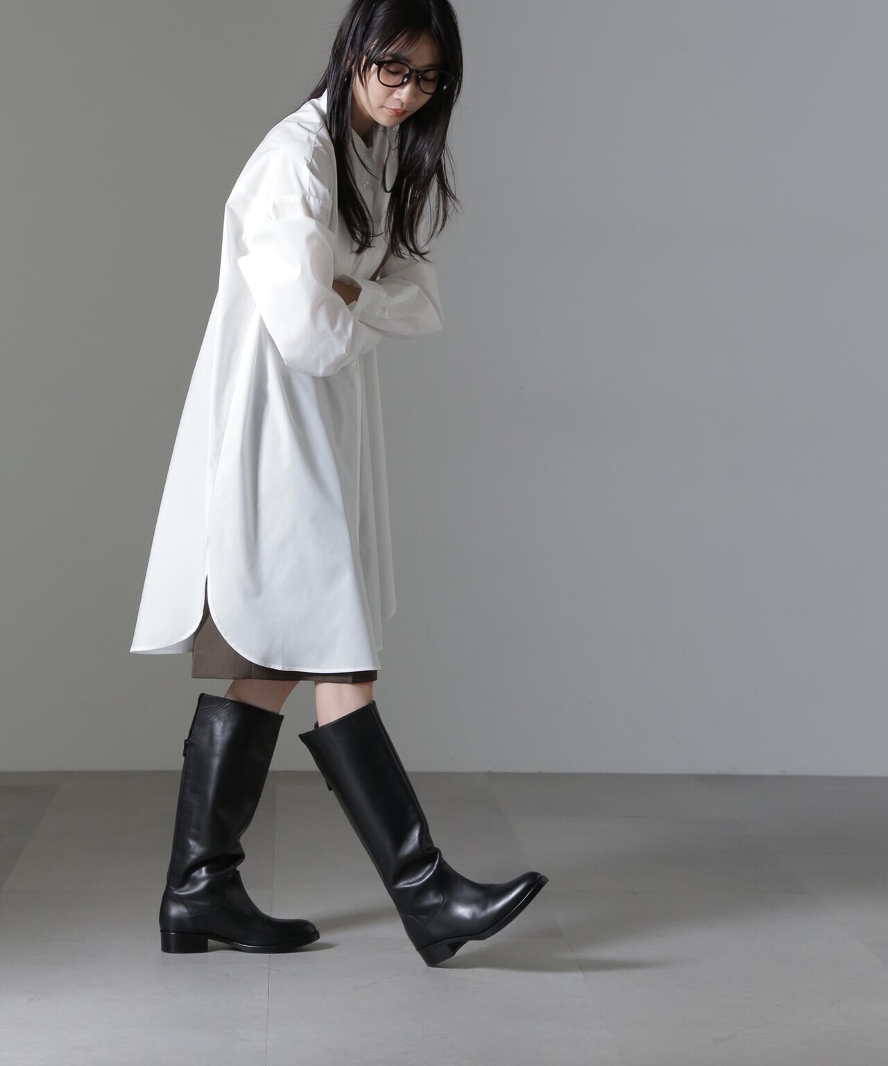 バンドカラーミディシャツワンピース