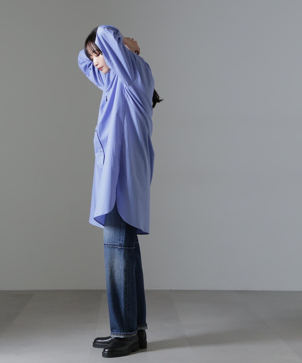 バンドカラーミディシャツワンピース