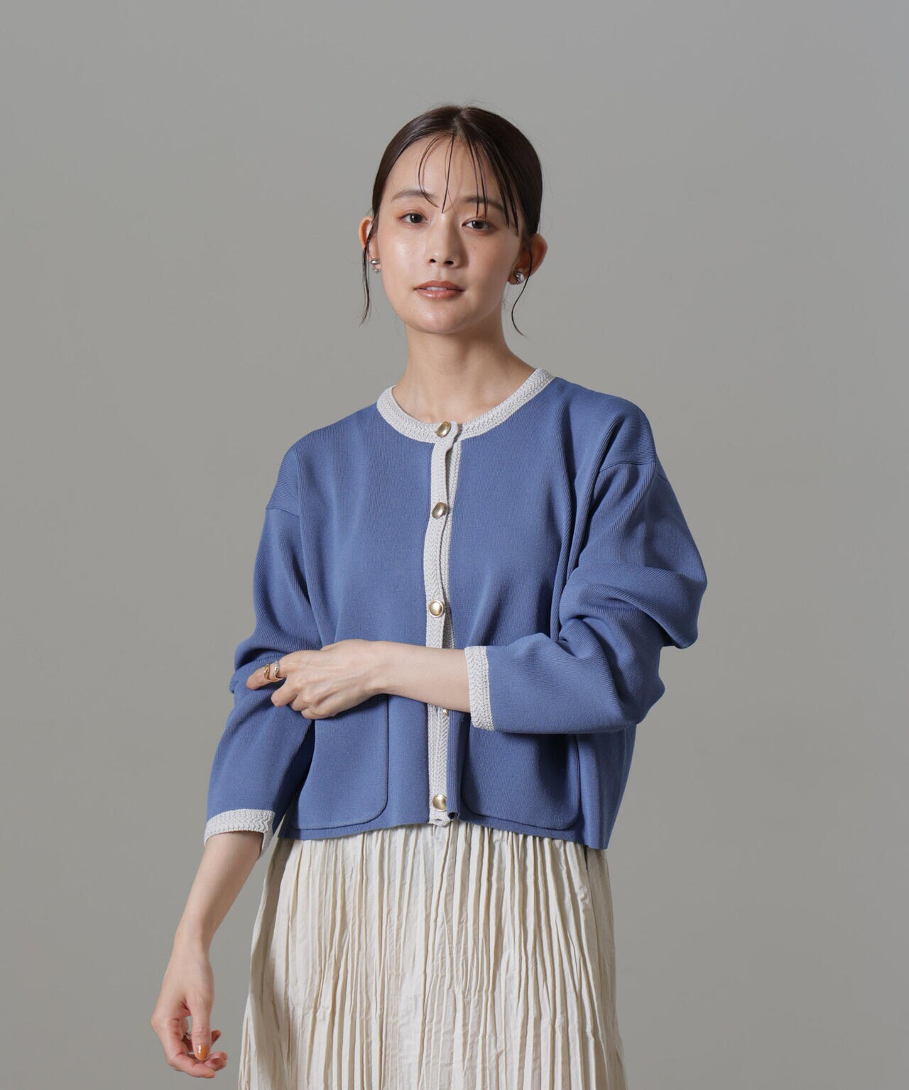 洗濯機洗い可バイカラーニットジャケットカーディガン | NANO universe