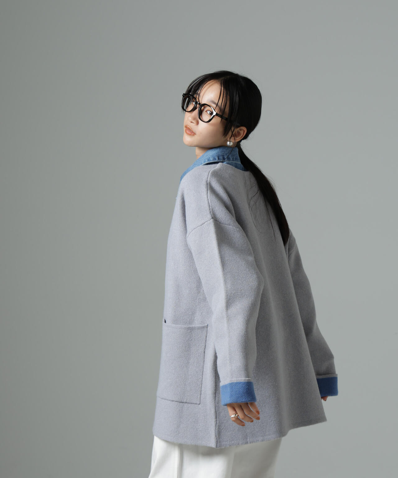 ダブルフェイスノーカラーニットカーディガン | NANO universe（ナノ