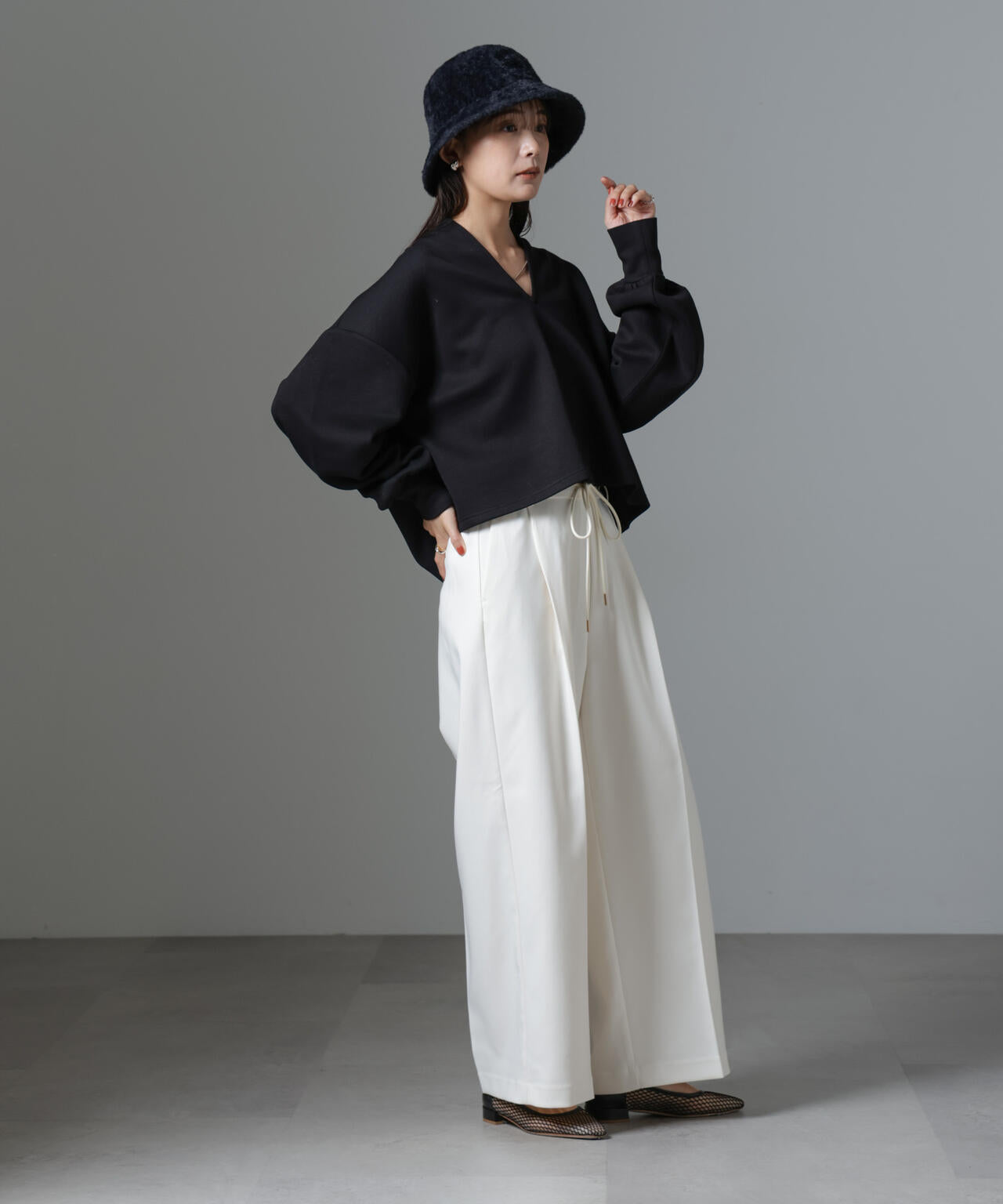 裏起毛ダンボールカットキーネックトップス（セットアップ可） | NANO