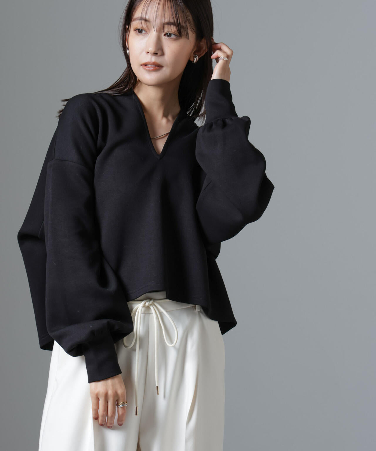 裏起毛ダンボールカットキーネックトップス（セットアップ可） | NANO