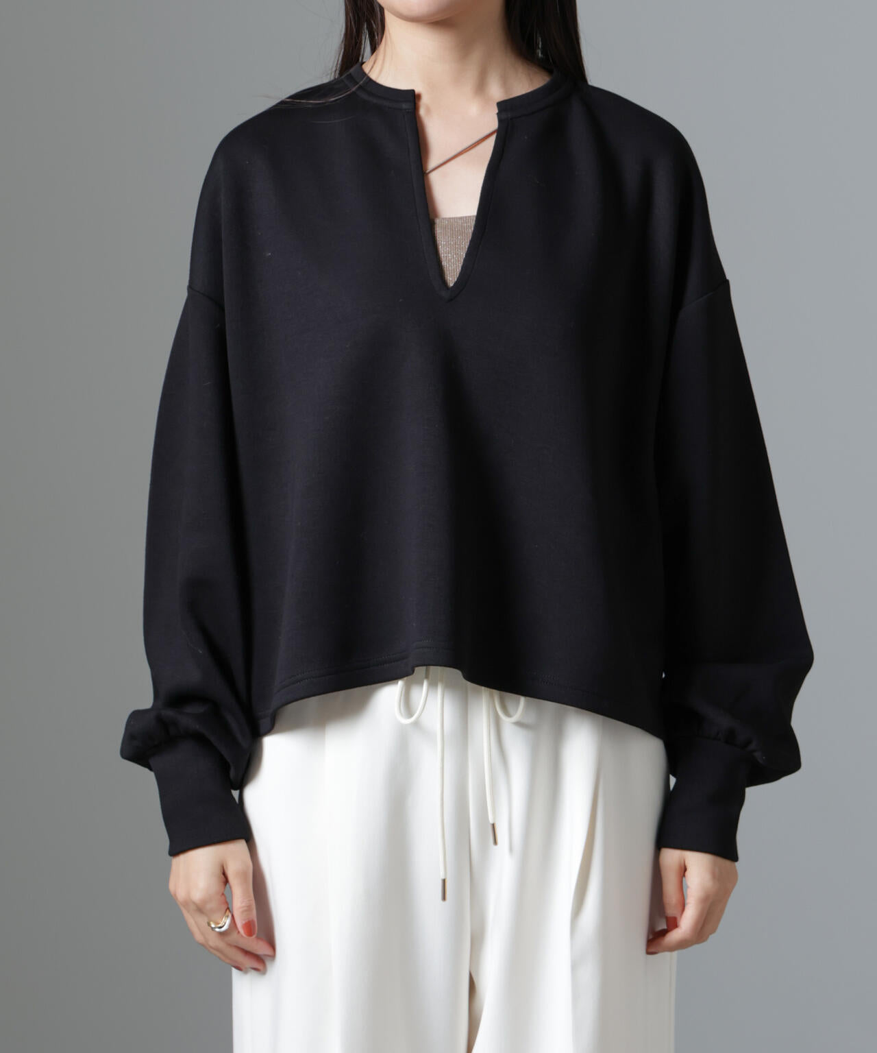 裏起毛ダンボールカットキーネックトップス（セットアップ可） | NANO