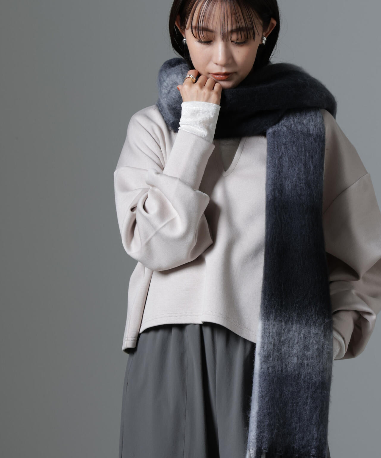 裏起毛ダンボールカットキーネックトップス（セットアップ可） | NANO