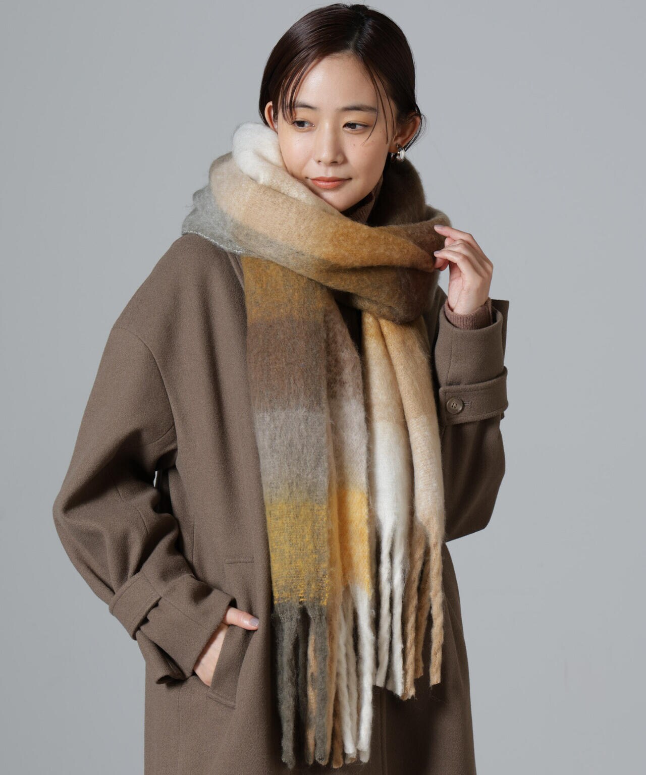 【新品タグ付】ベグアンドコー/ナノユニバース・ウールマフラー　チェック　ブルー SHIPS Colors:〈手洗い可能〉 ウール チェック ストール