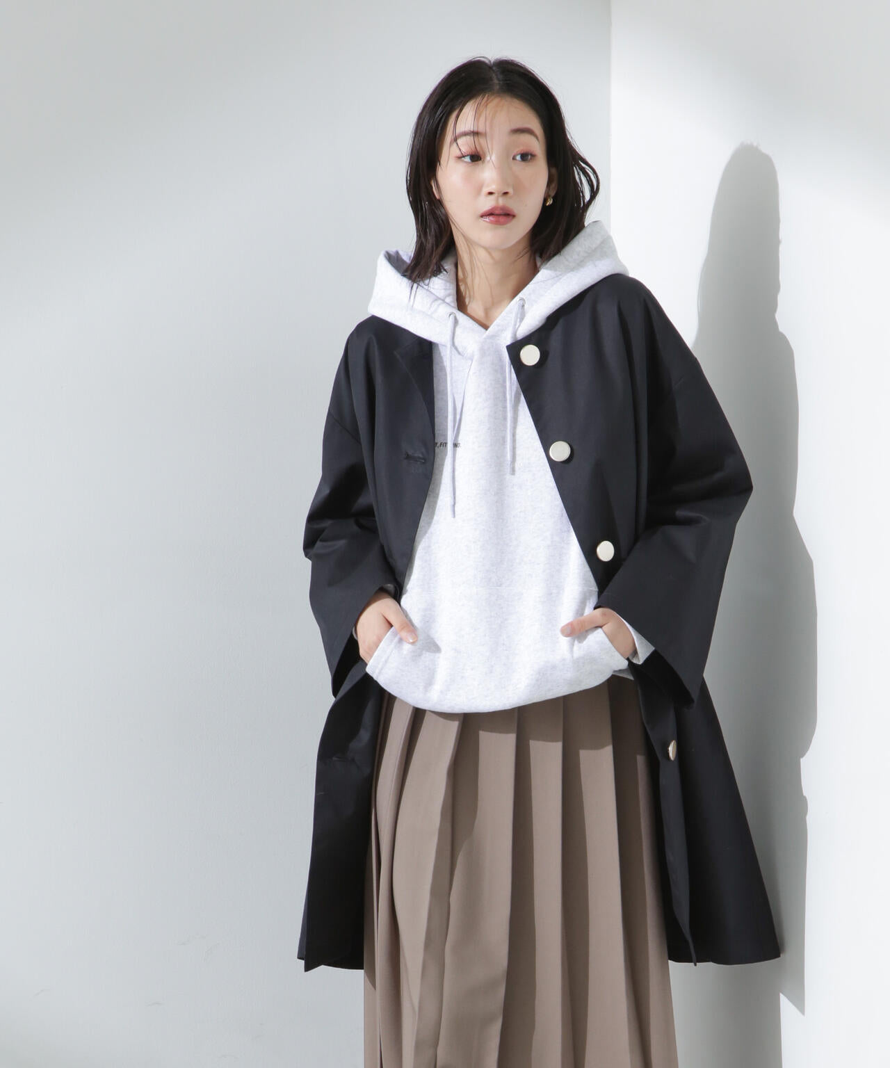 春コート　ヒノーレ 70%OFF【NO ID.(ノーアイディー)】ﾏﾙﾁｳｪｲBIGﾌｰﾄﾞﾓｯｽﾞｺｰﾄ(454006-668C