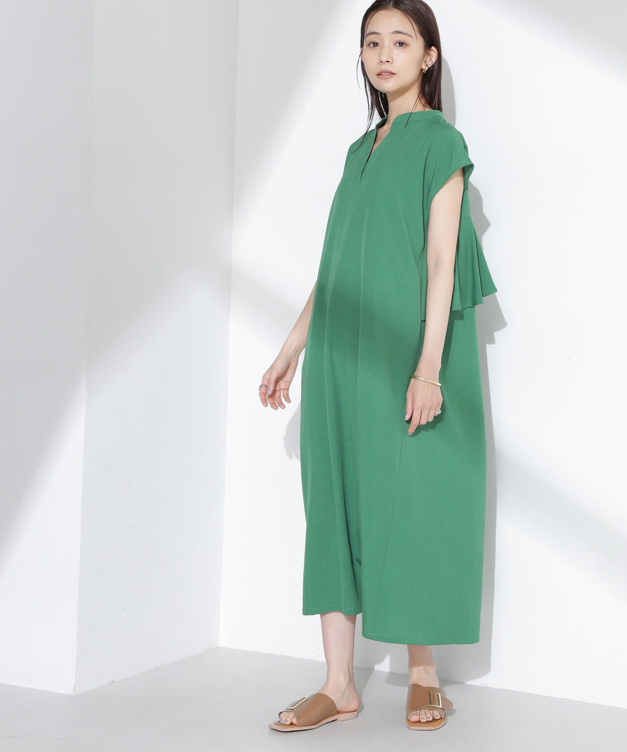 リネンタッチバックフレアスキッパーワンピース | NANO universe