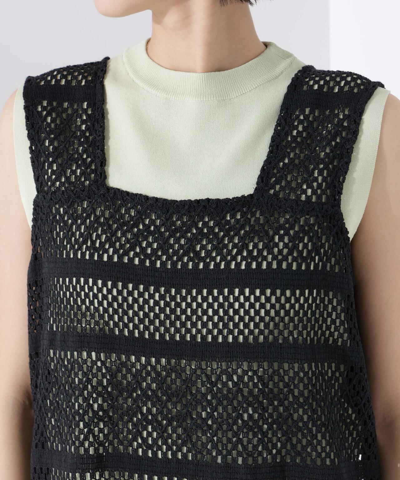 クロシェニット風レースノースリーブワンピース