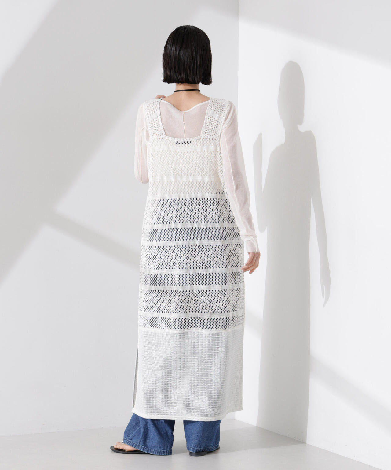 クロシェニット風レースノースリーブワンピース