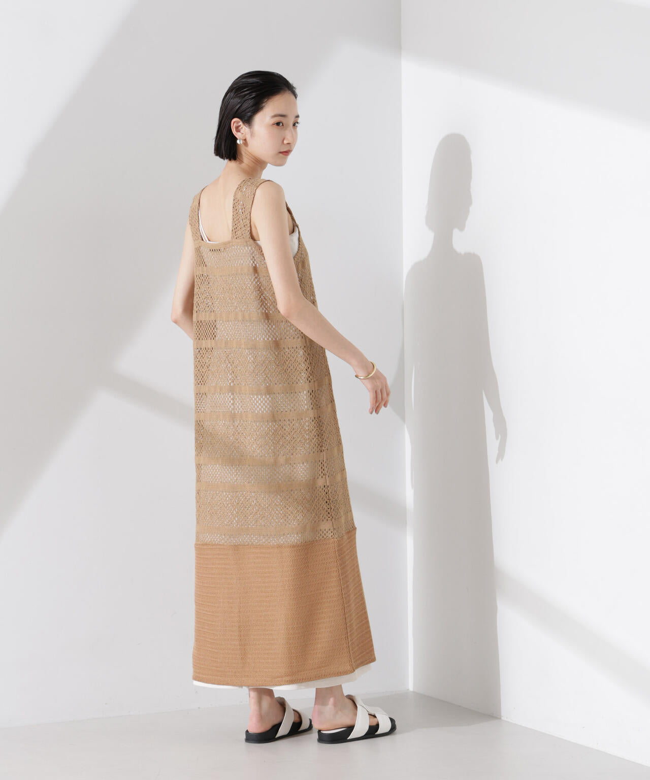 クロシェニット風レースノースリーブワンピース