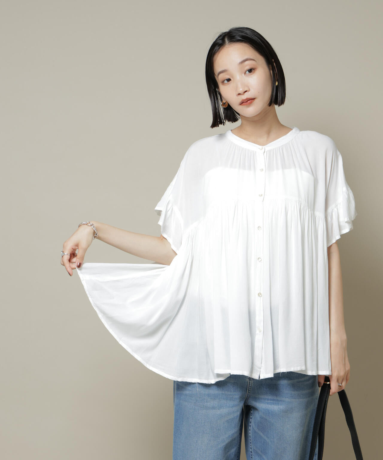 made in INDIA フリルスリーブギャザーブラウス(セットアップ可