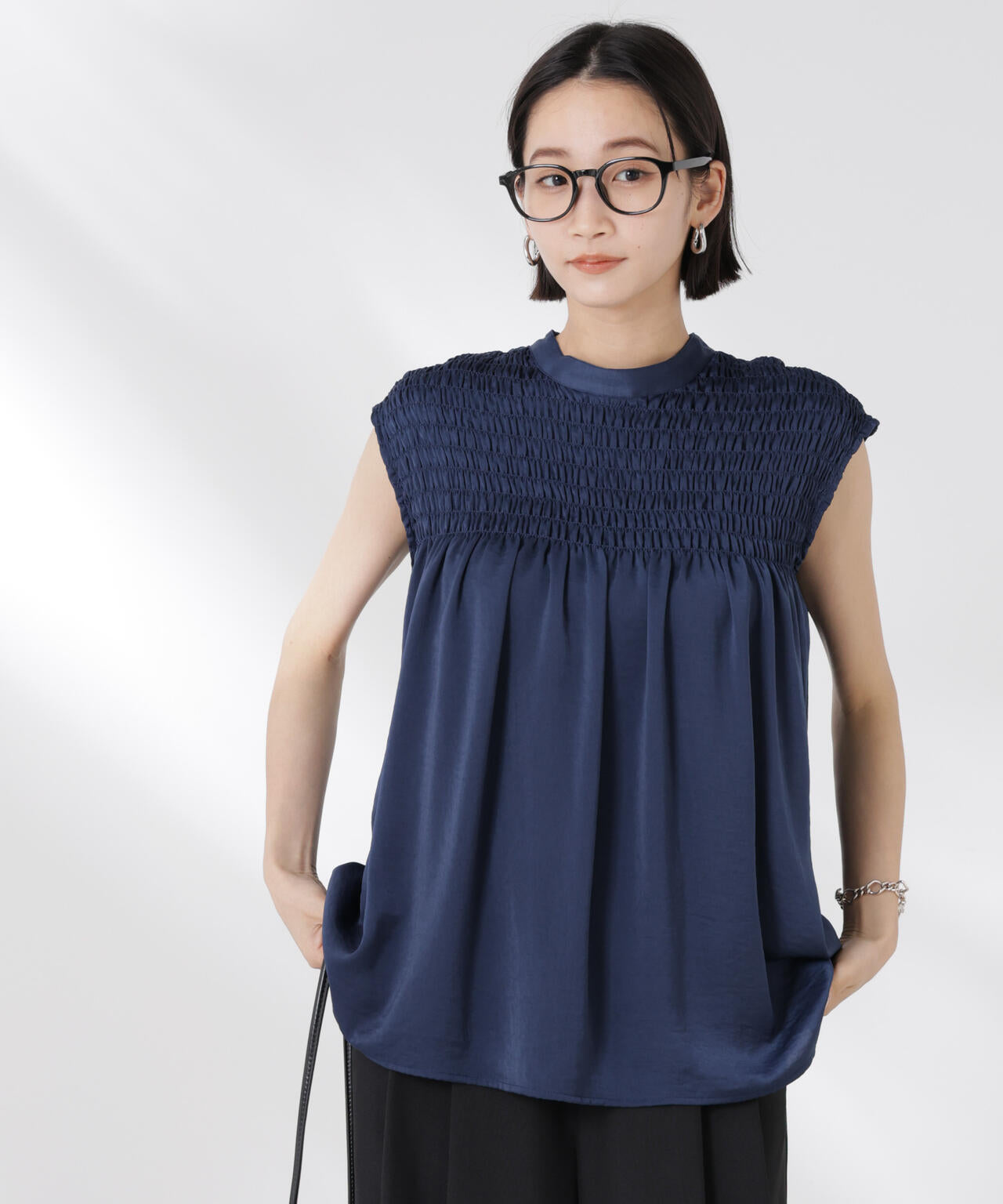 フロントシャーリングノースリーブブラウス | NANO universe（ナノ