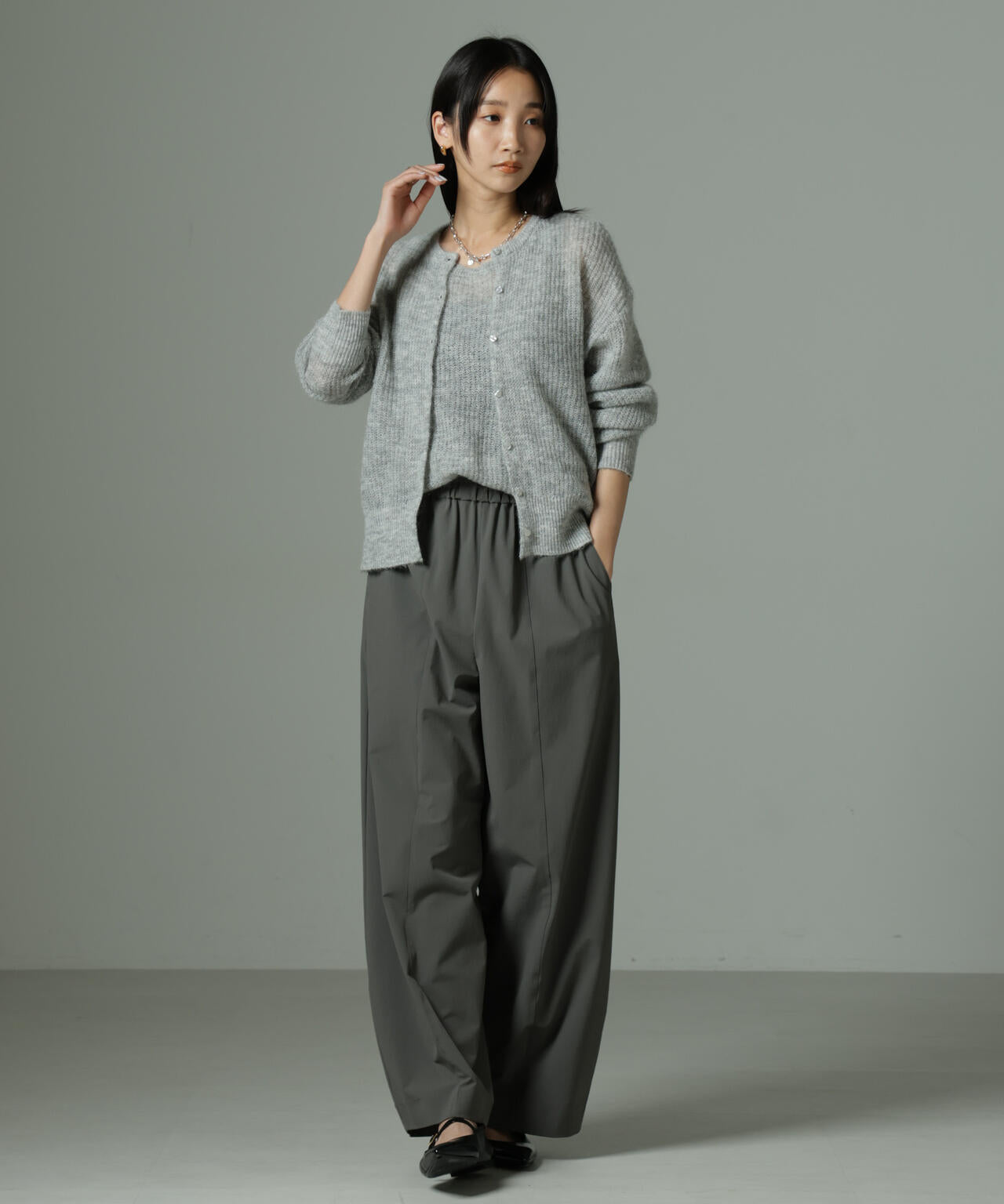 モヘヤ混クルーネックニットカーディガン(セットアップ可)