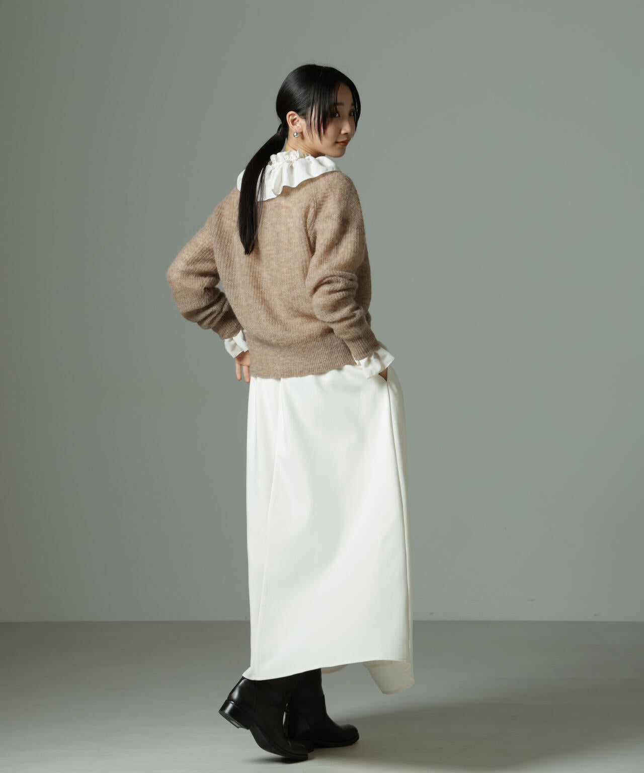 モヘヤ混クルーネックニットカーディガン(セットアップ可)