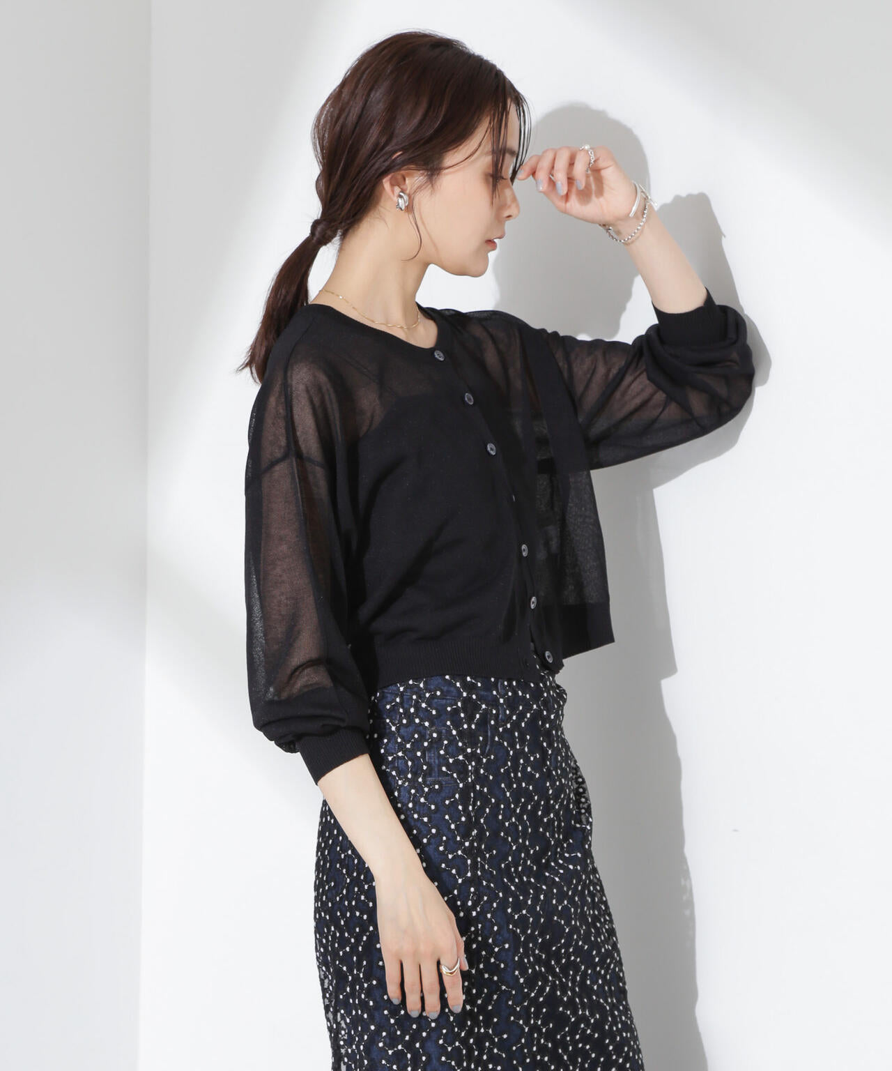 nano・universe ニットカーディガン 黒 S NANO universe（ナノユニバース）の「ラメシャギーニットカーディガン