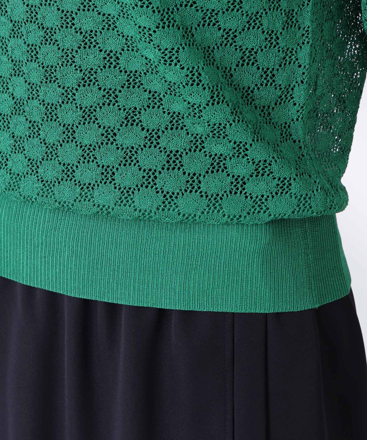 レース柄クルーネック半袖ニット