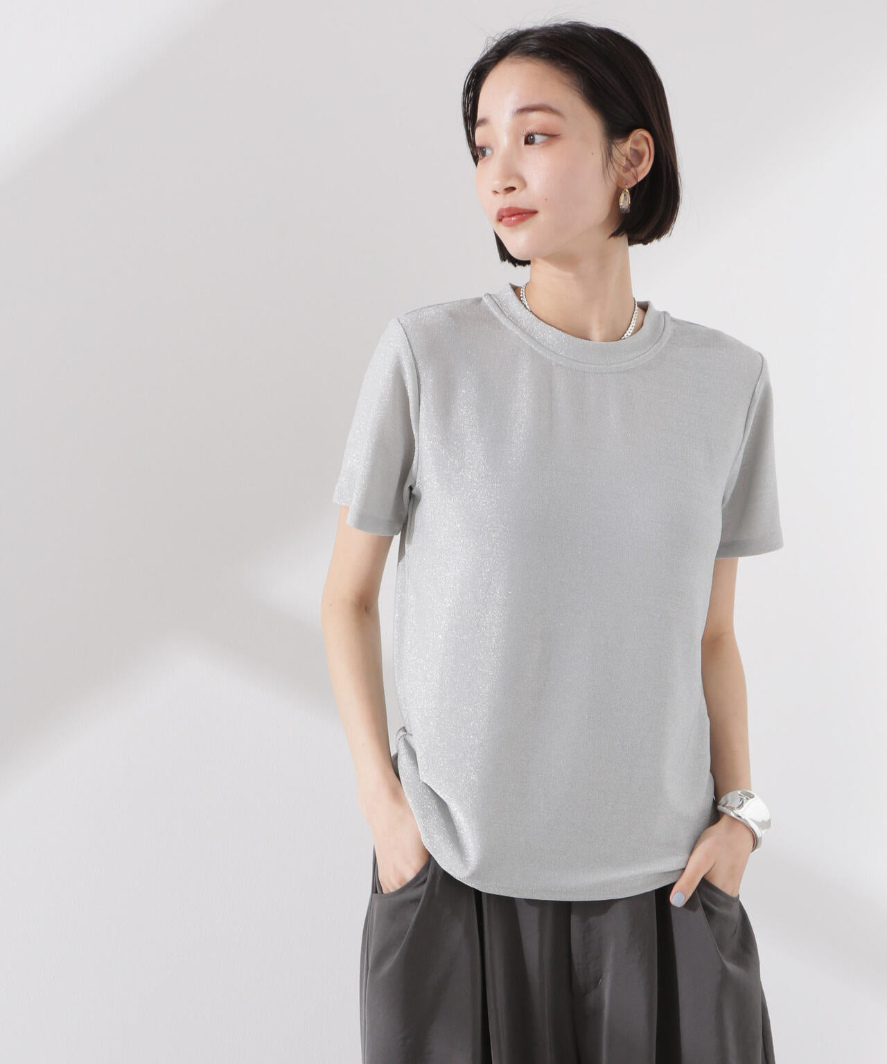 ラメカットクルーネックＴシャツ