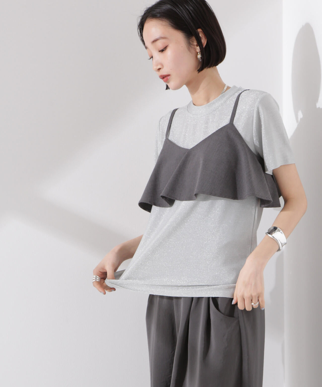 ラメカットクルーネックＴシャツ