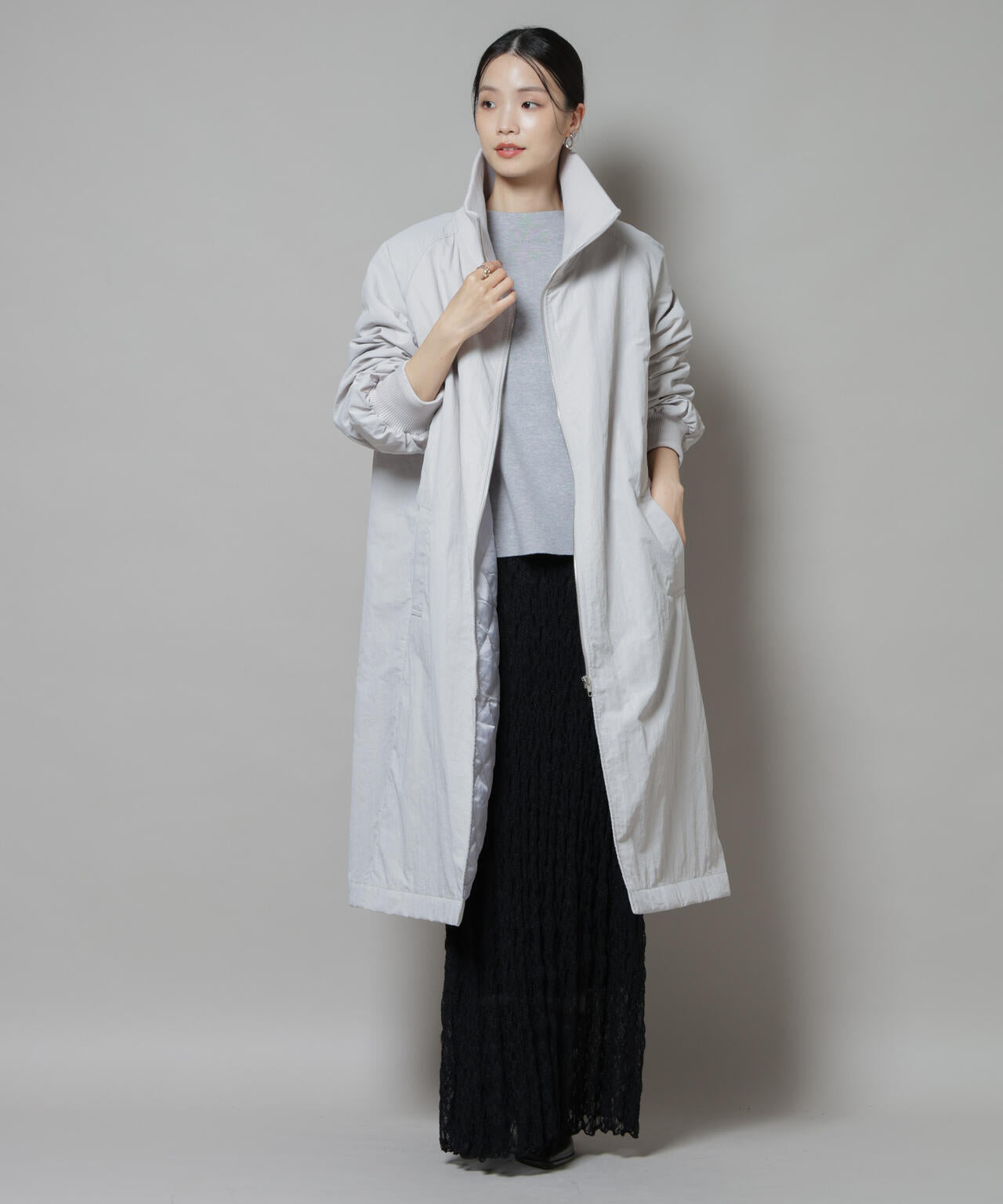 撥水加工・機能中綿 ジップアップリブロングコート | NANO universe