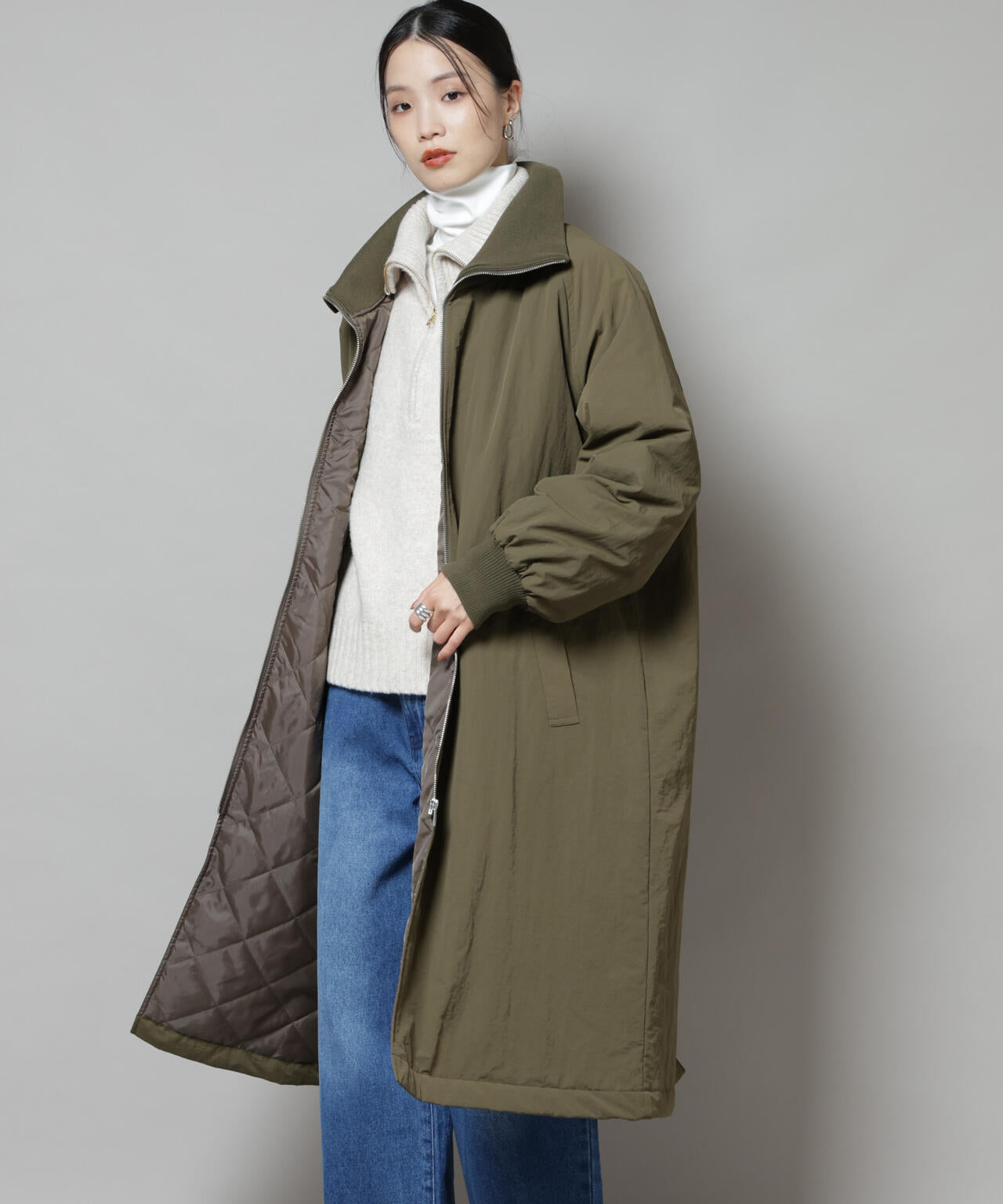 撥水加工・機能中綿 ジップアップリブロングコート | NANO universe