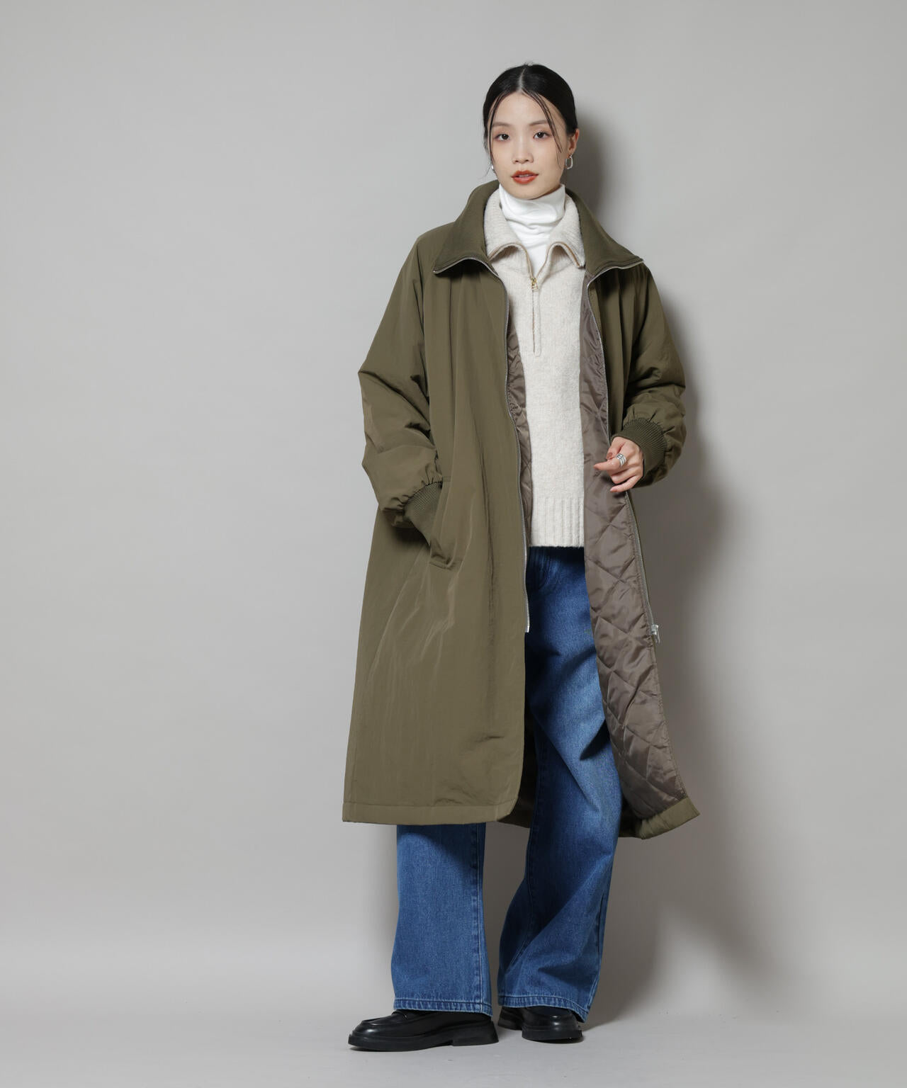 撥水加工・機能中綿 ジップアップリブロングコート | NANO universe