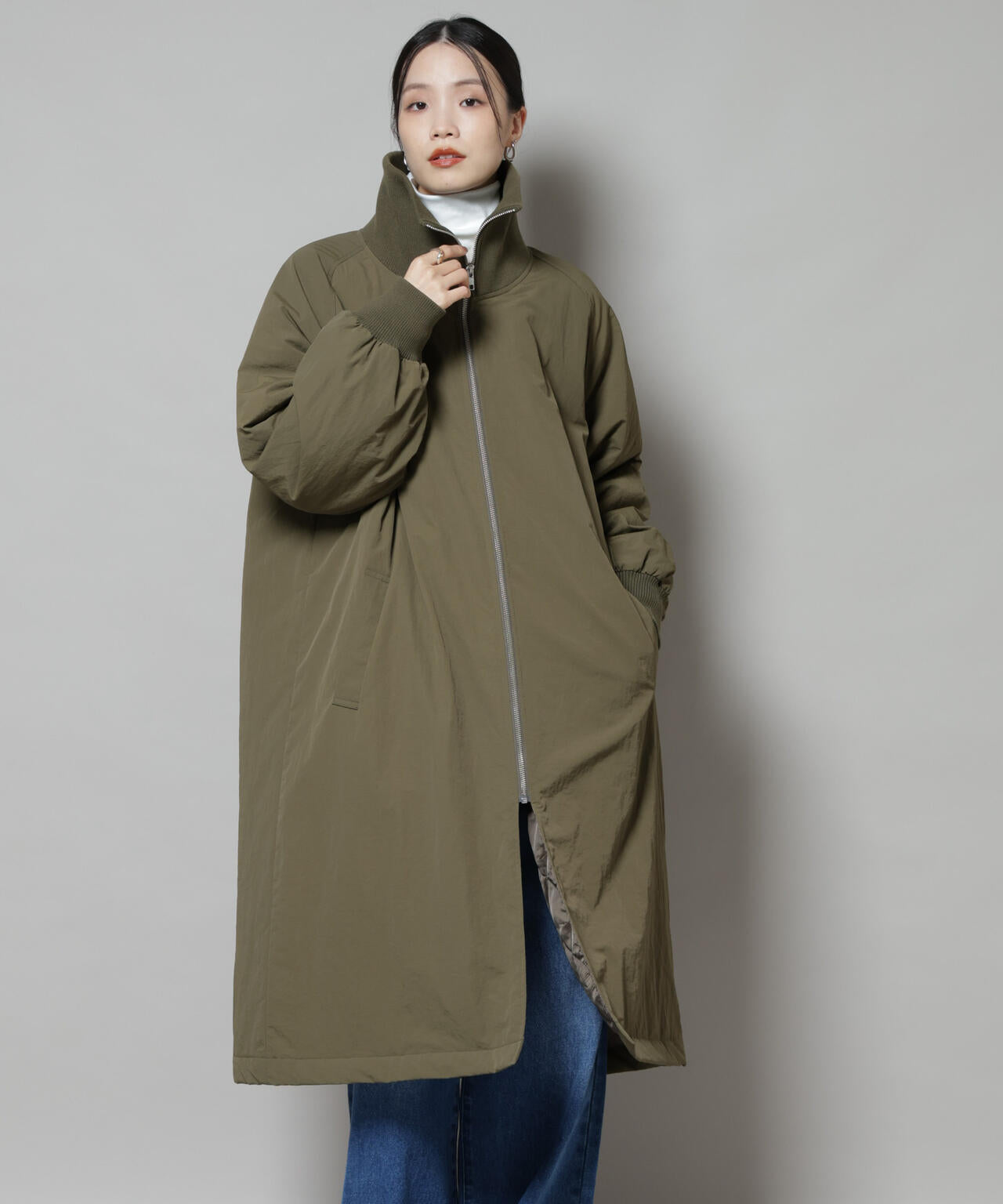 撥水加工・機能中綿 ジップアップリブロングコート | NANO universe