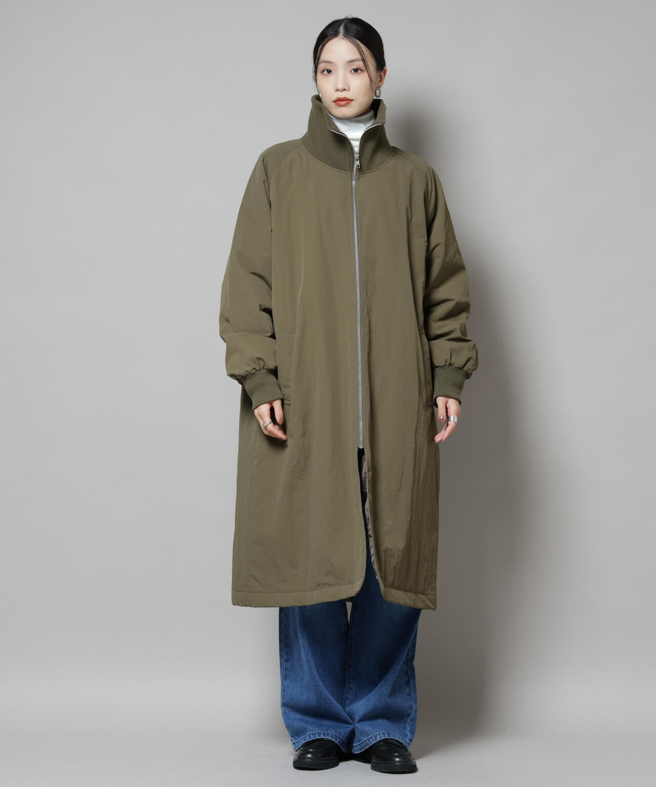 撥水加工・機能中綿 ジップアップリブロングコート | NANO universe